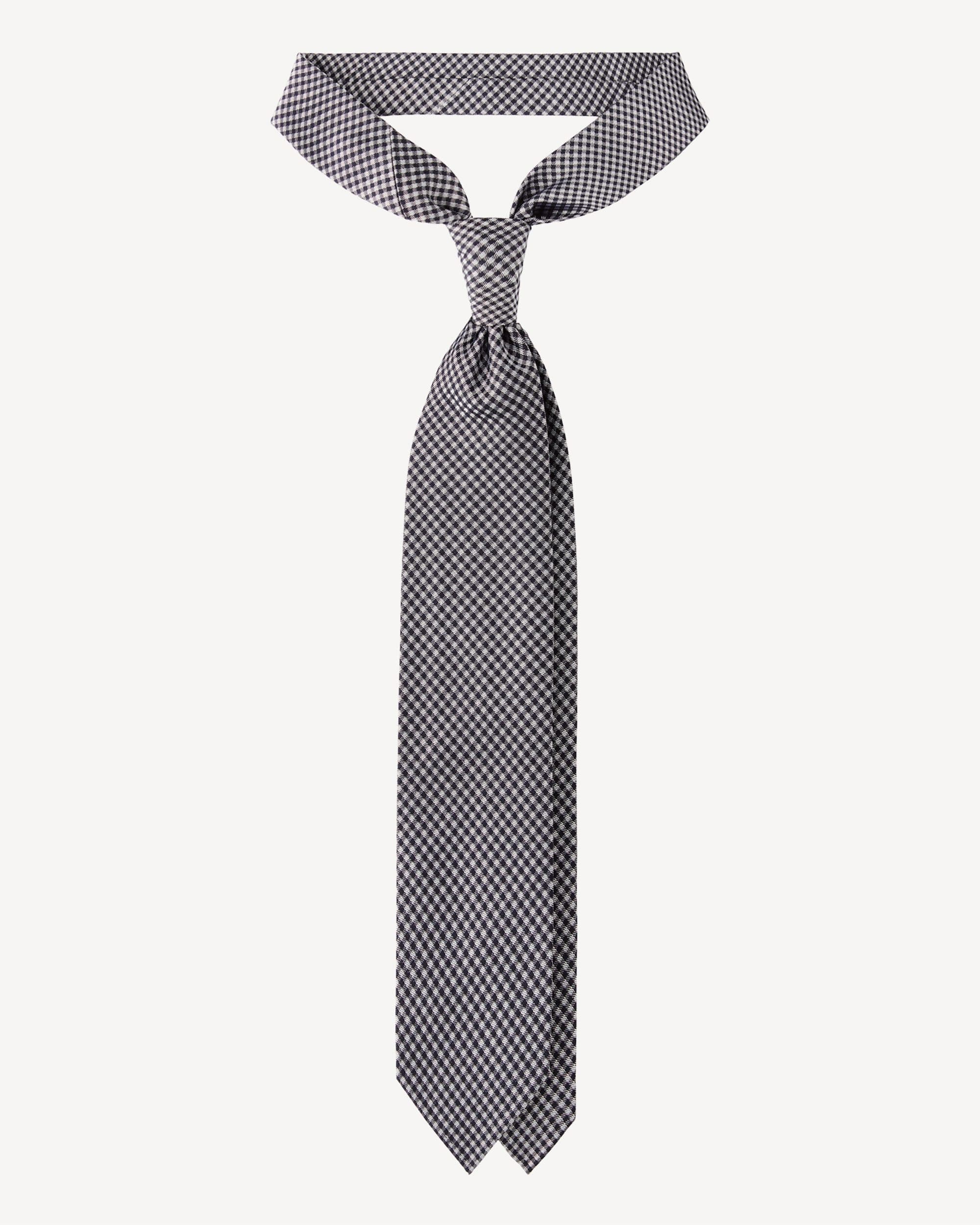 Check Pattern 7-fold Woven Silk Jacquard Tie – Black/White thumbnail 4