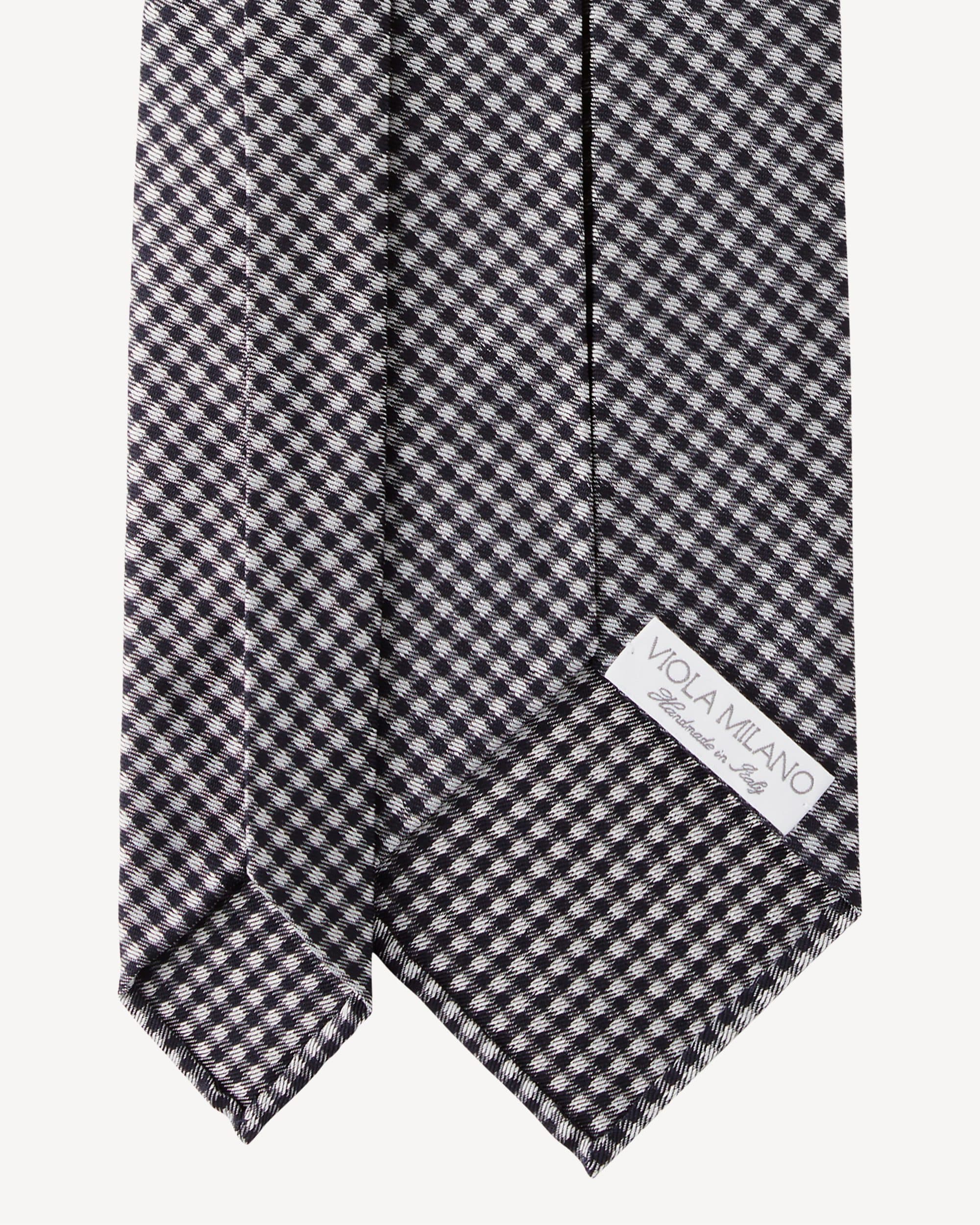 Check Pattern 7-fold Woven Silk Jacquard Tie – Black/White thumbnail 3
