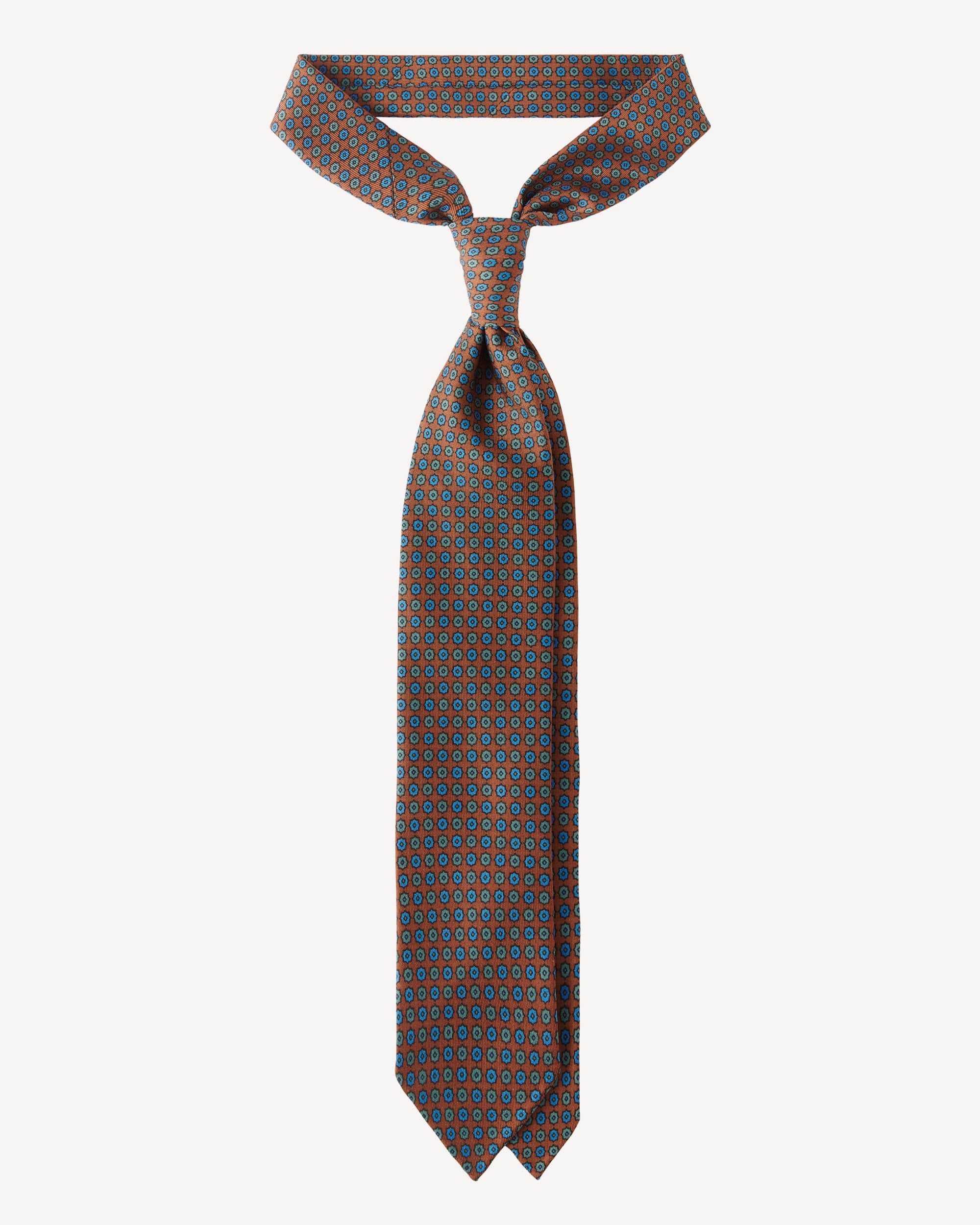 Floral Pattern Handprinted Selftipped SILK TIE – Bronz thumbnail 3