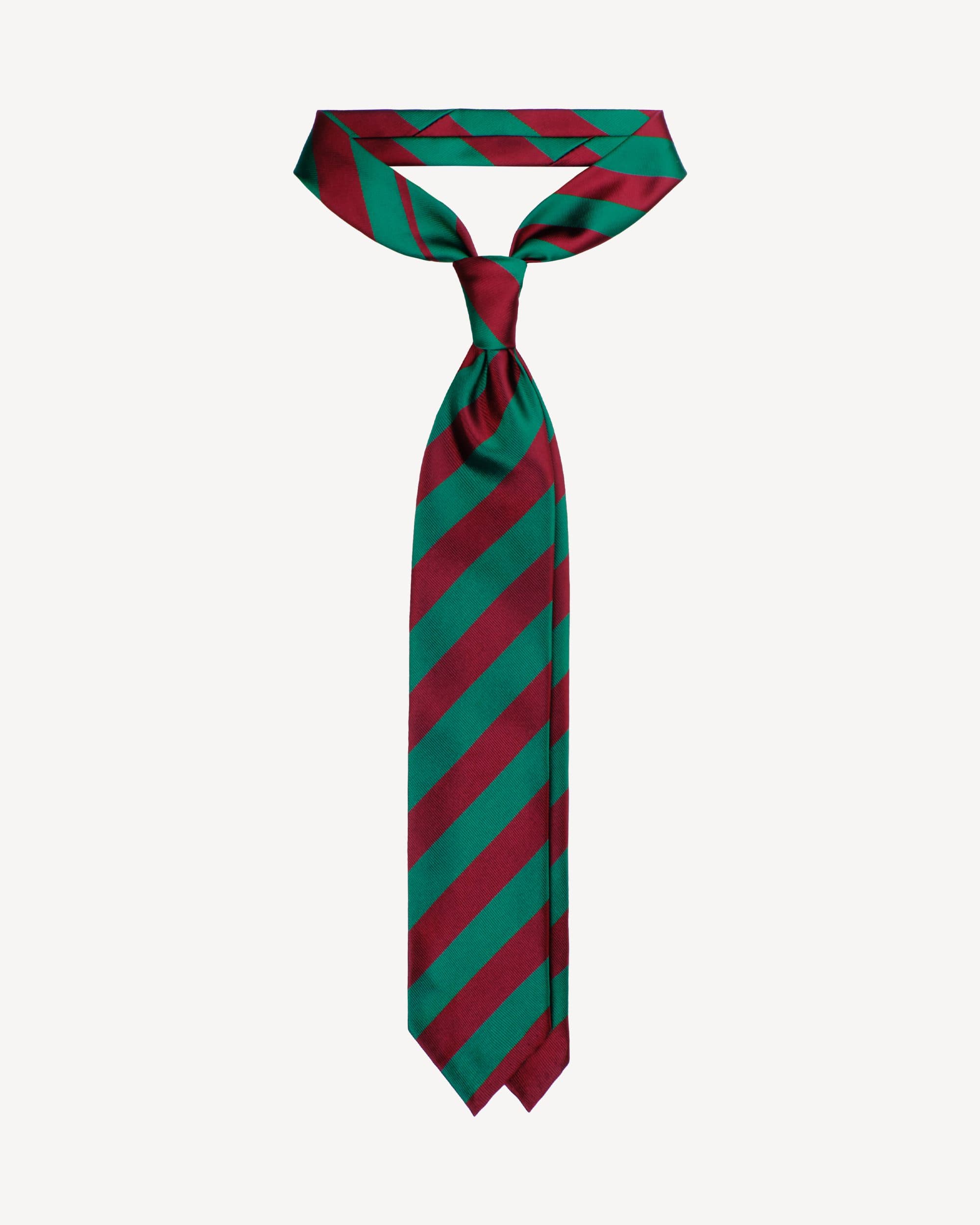 Classic Stripe Handrolled Vintage Silk Tie – Verde/Rosso thumbnail 3