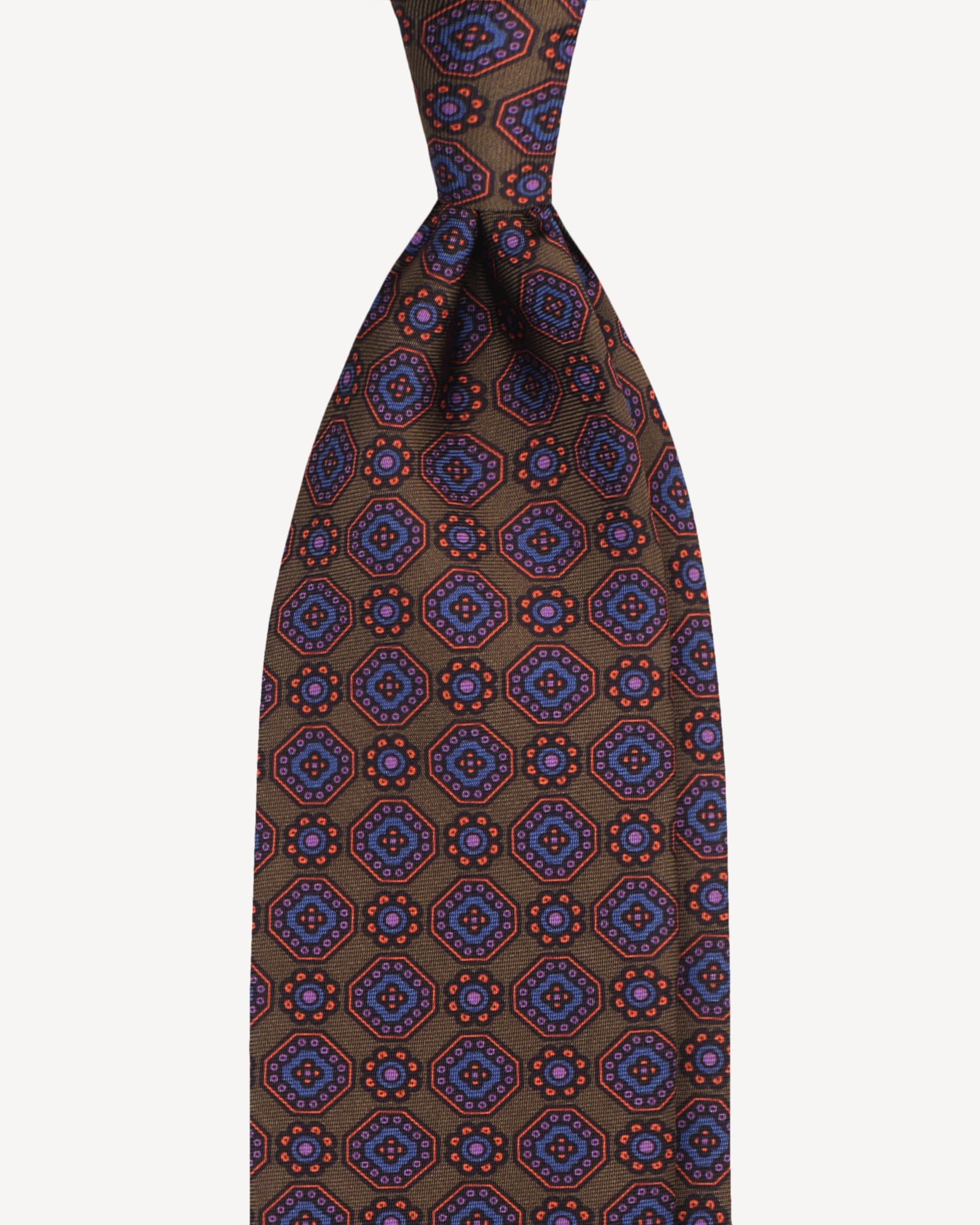 Mystic Floral Selftipped Italian silk tie – Army Green Mix