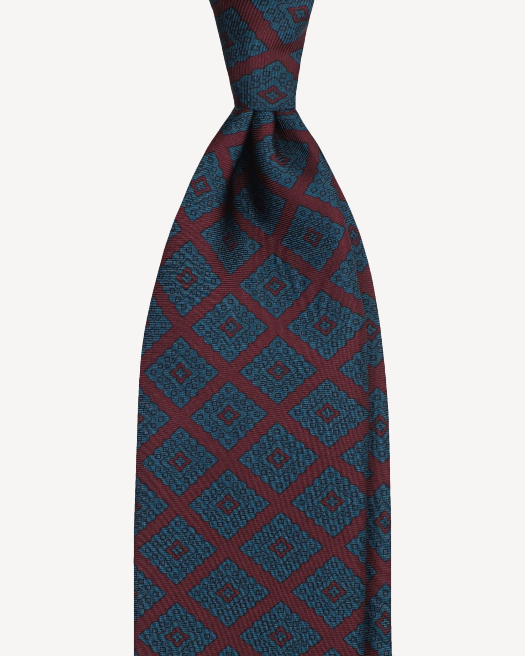 Medallion Handprinted Archive Madder SILK TIE – Wine Mix