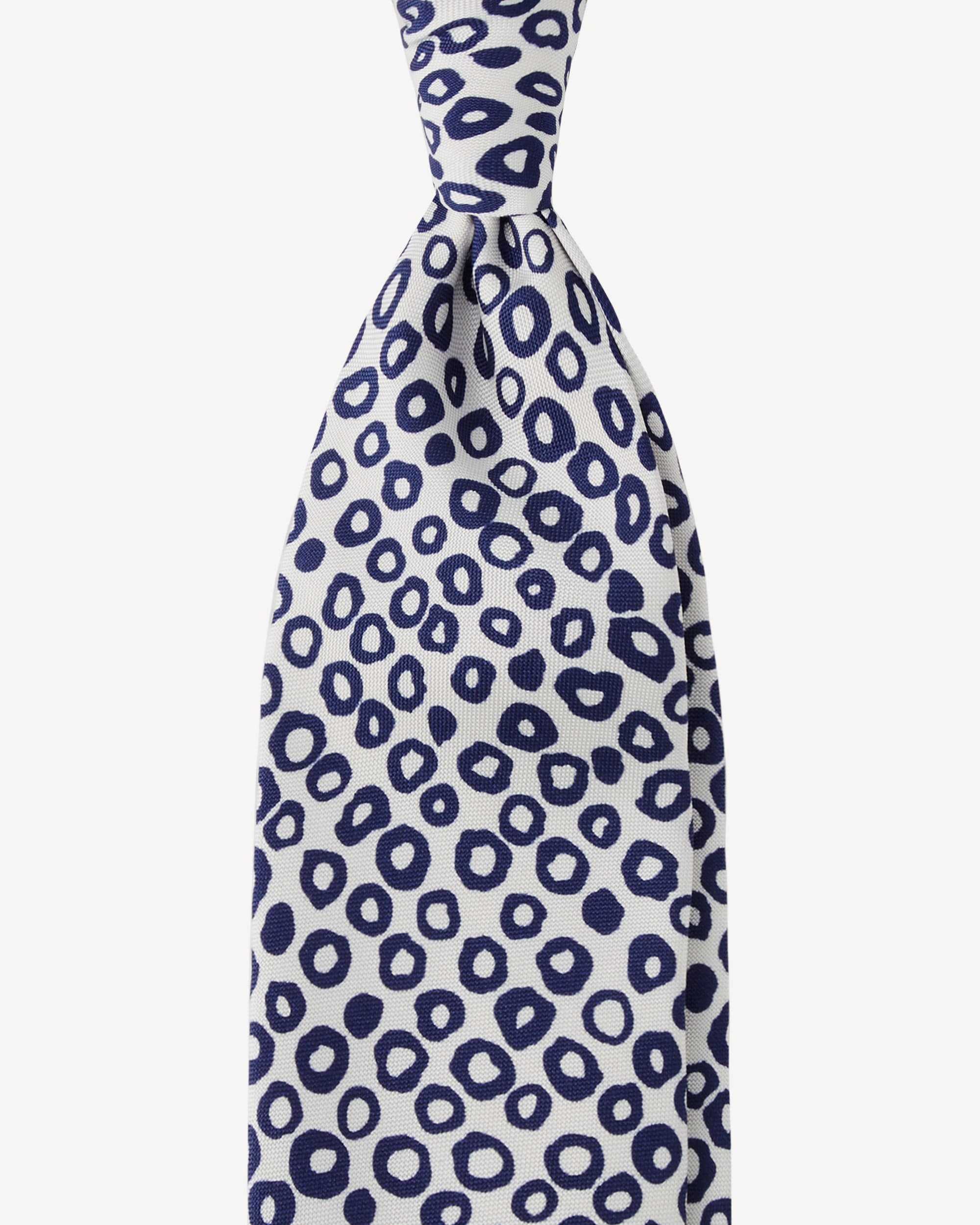 Capri Circle Handprinted Untipped SILK TIE – White
