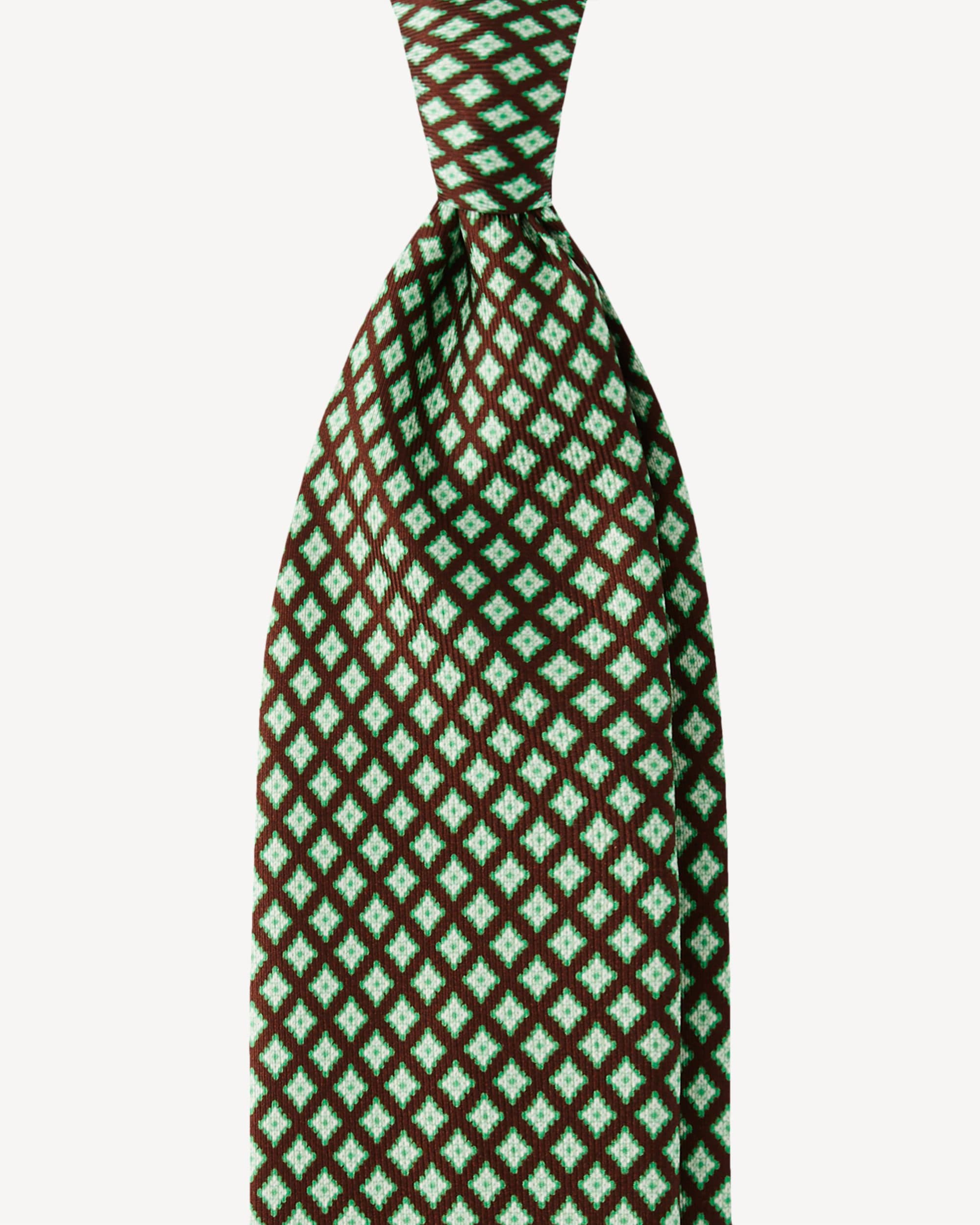 Artisan Pattern SELFTIPPED SILK TIE – Brown/Verde