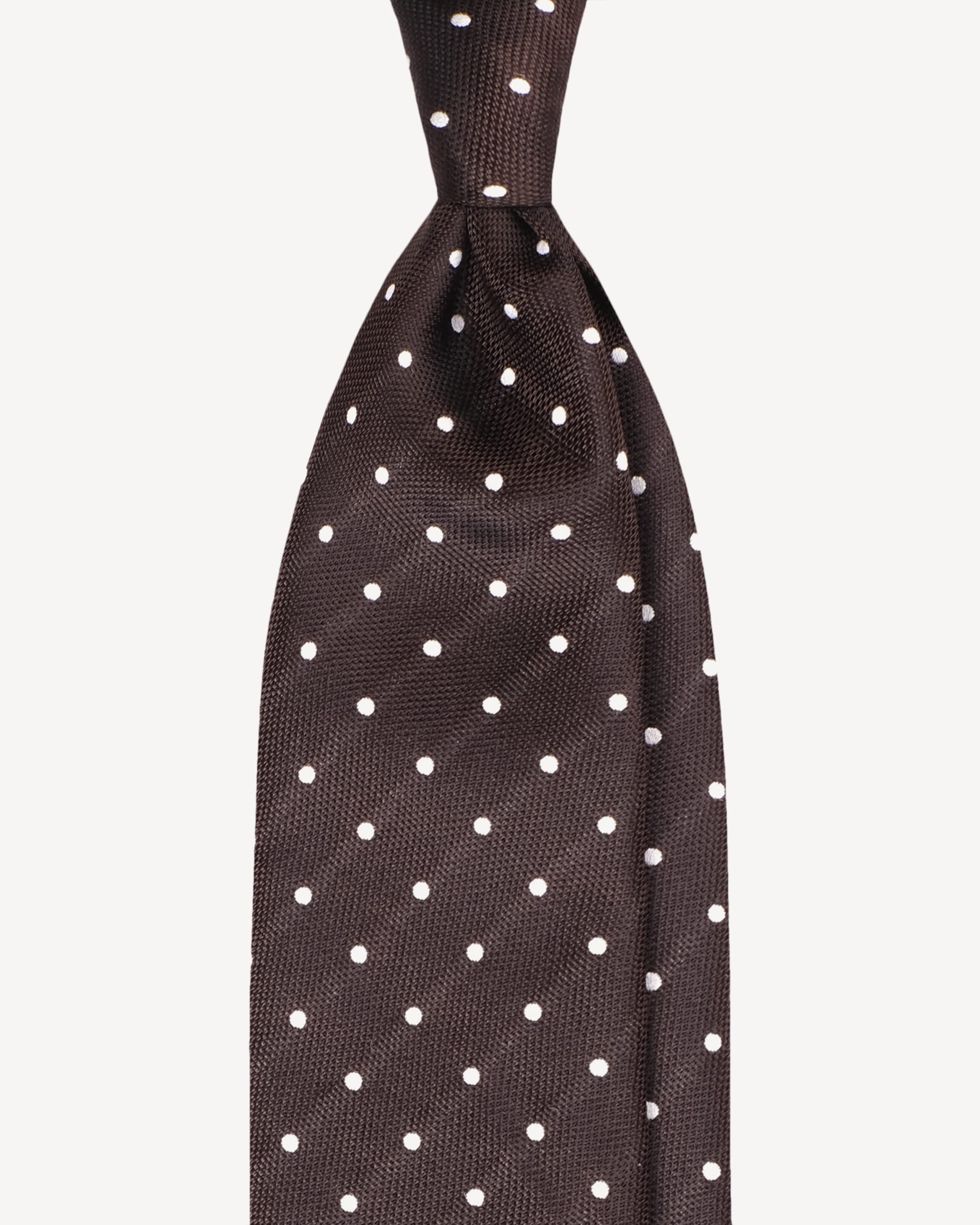 Polka Dot Handrolled Woven Silk Jacquard Tie – Brown/White