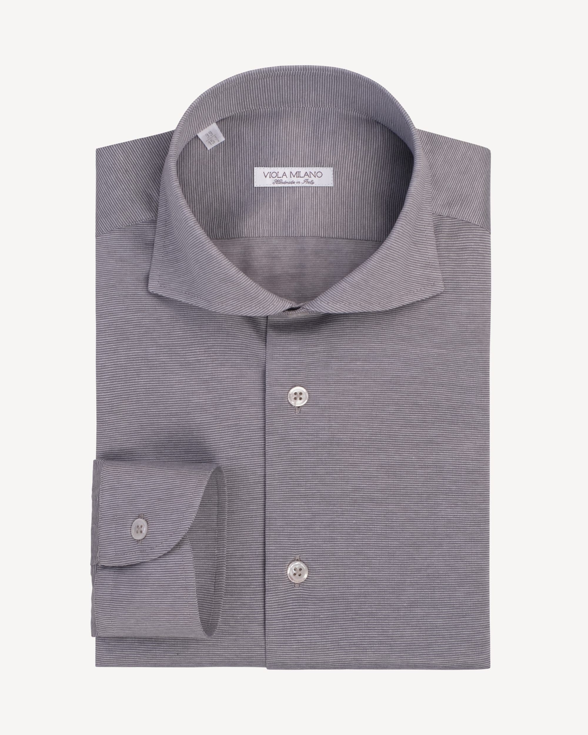 Micro Stripe Cotton Stretch Cut-away Collar Dress Shirt – Grigio/Bianco