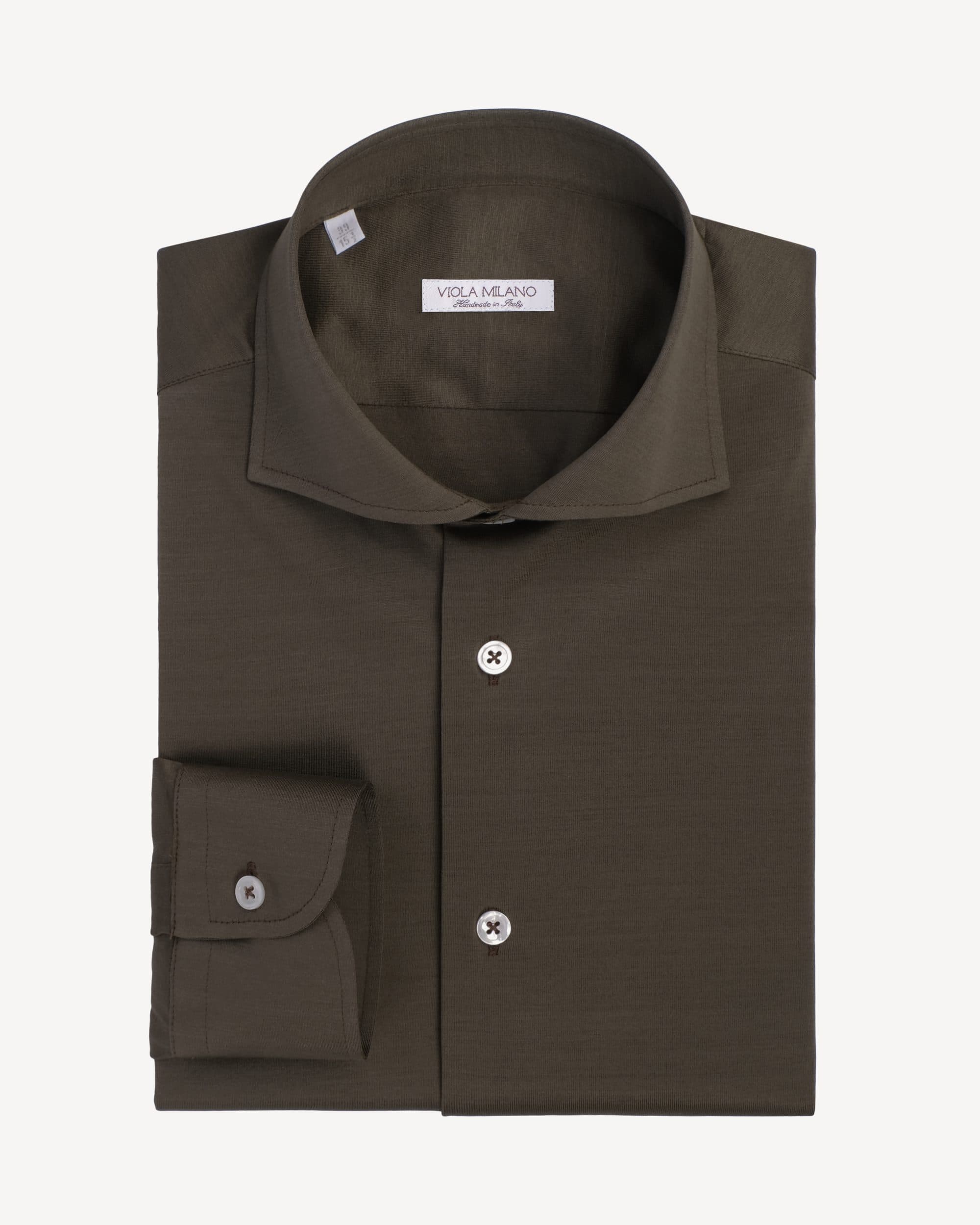 Solid Cotton Stretch Cut-away Collar Dress Shirt – Olive Green