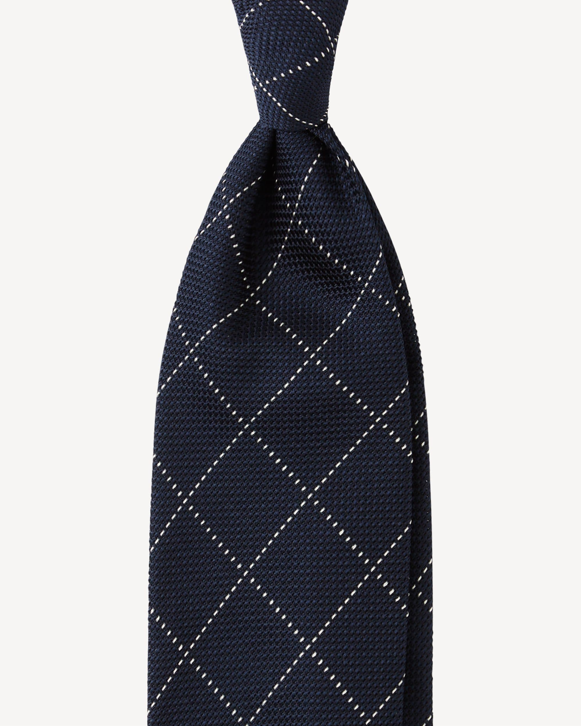 Check Pattern 3-fold Grenadine Tie – Navy/White