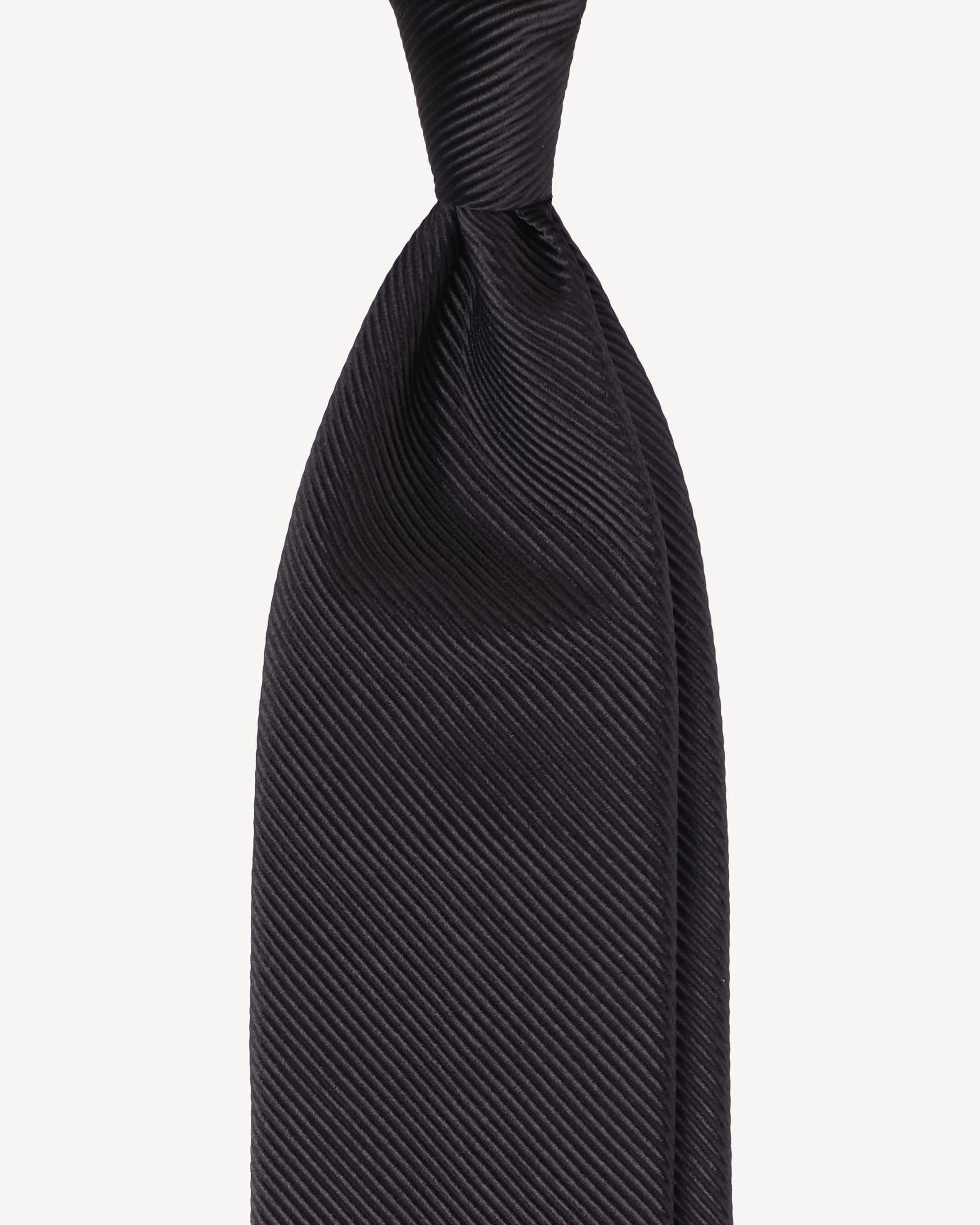 Solid Artisan woven handrolled silk tie – Black