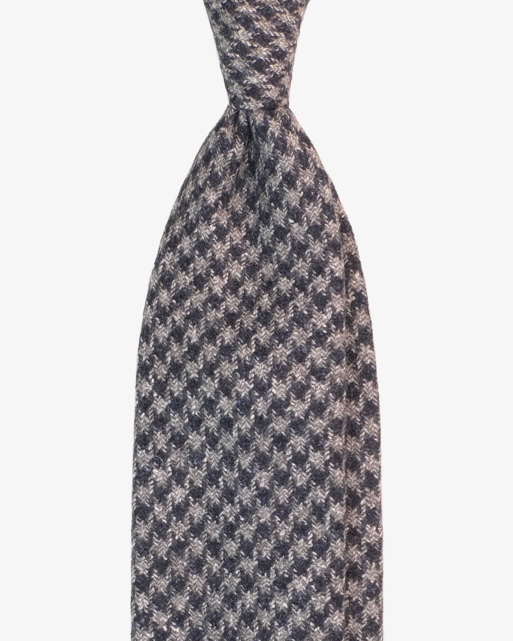Houndstooth Check Pattern Handrolled Wool Tie – Navy/Grey