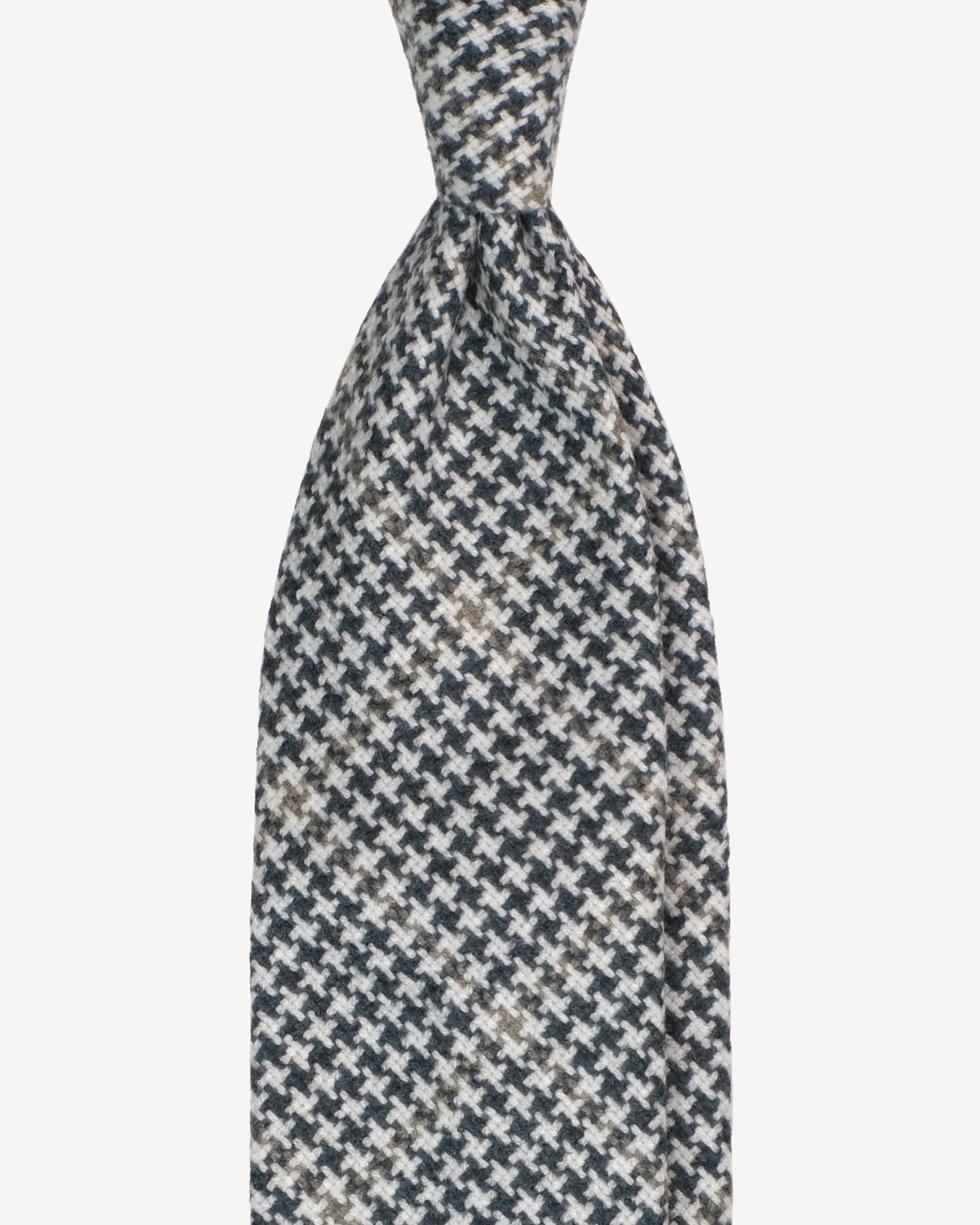 Houndstooth Pattern Handrolled Wool Tie – Navy Mix