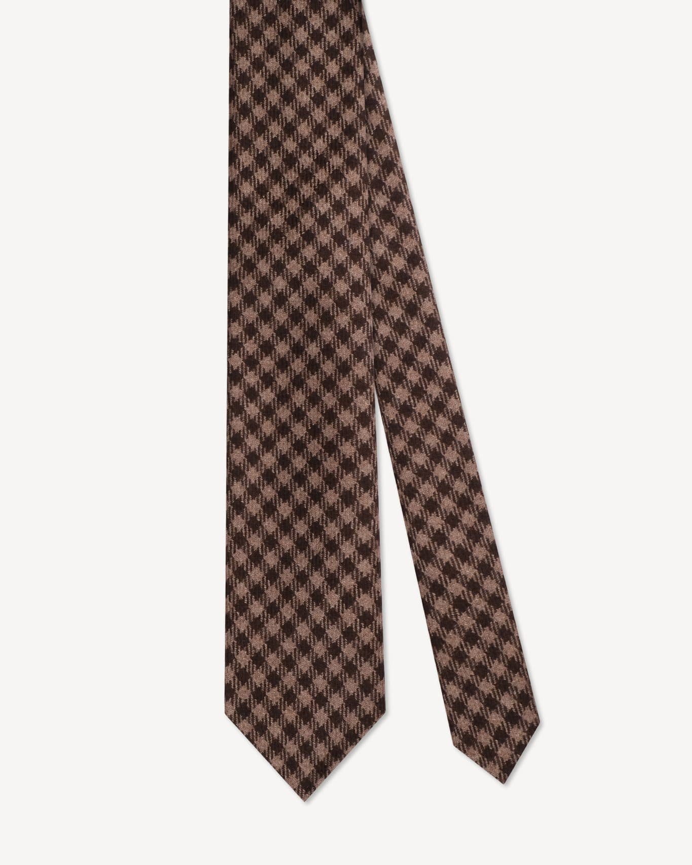 Check Pattern Handrolled Cashmere Tie – Brown/Beige