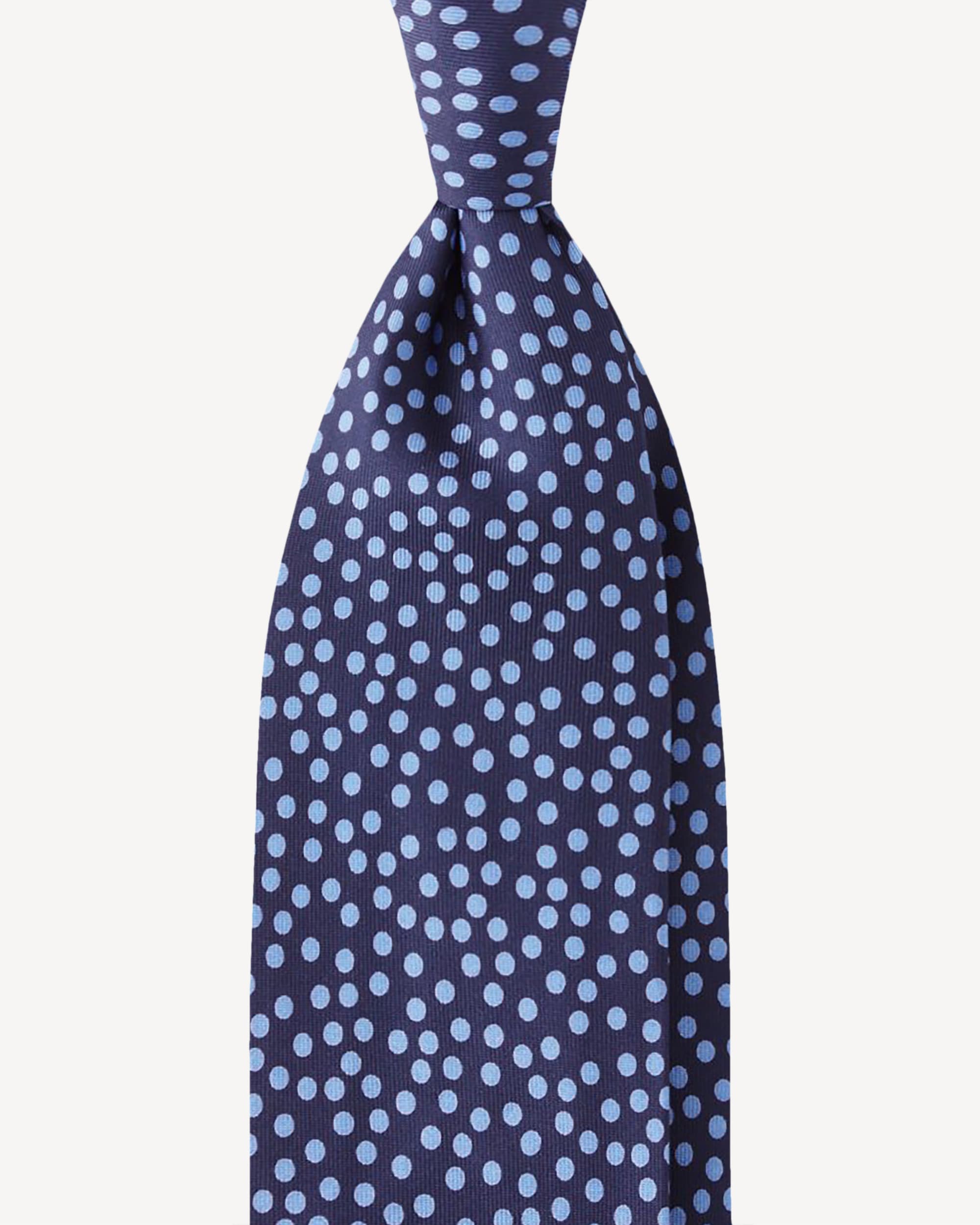 Multi Dot 3-fold Handprinted Untipped silk tie – Navy/Sea