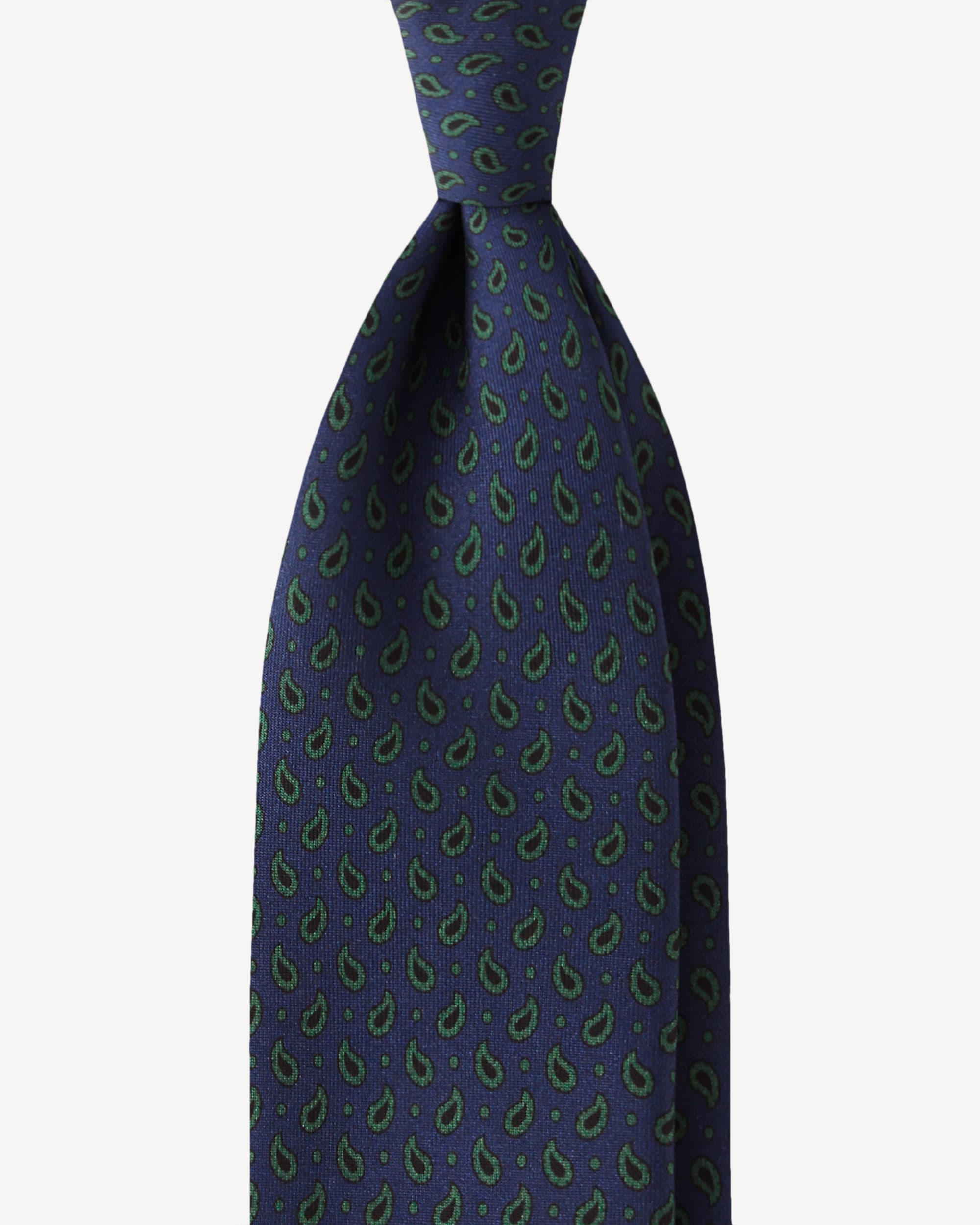 Micro Paisley Selftipped Italian Silk Tie – Navy/Verde