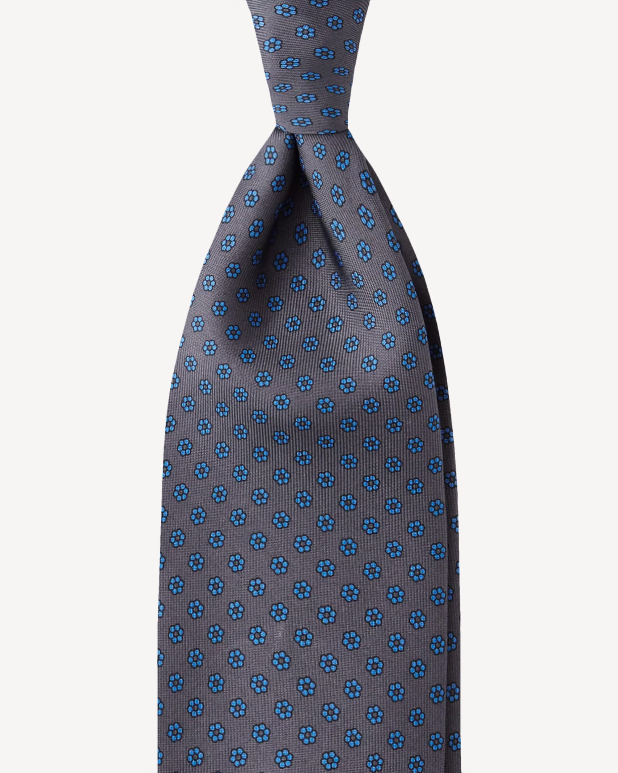 Micro Floral Selftipped Silk Tie – Grey/Sea