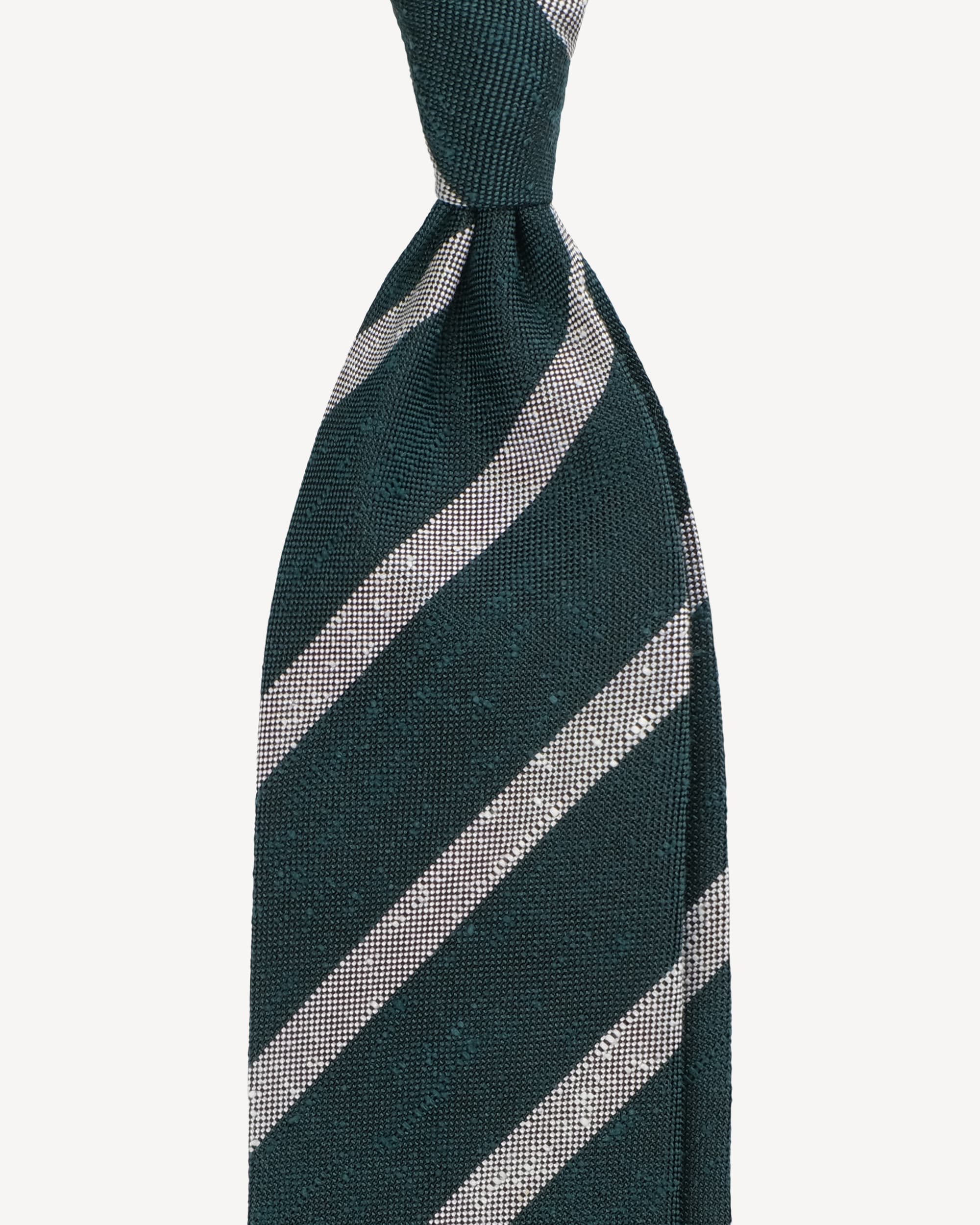 Classic Stripe Handrolled Woven Shantung Tie – Forest/White
