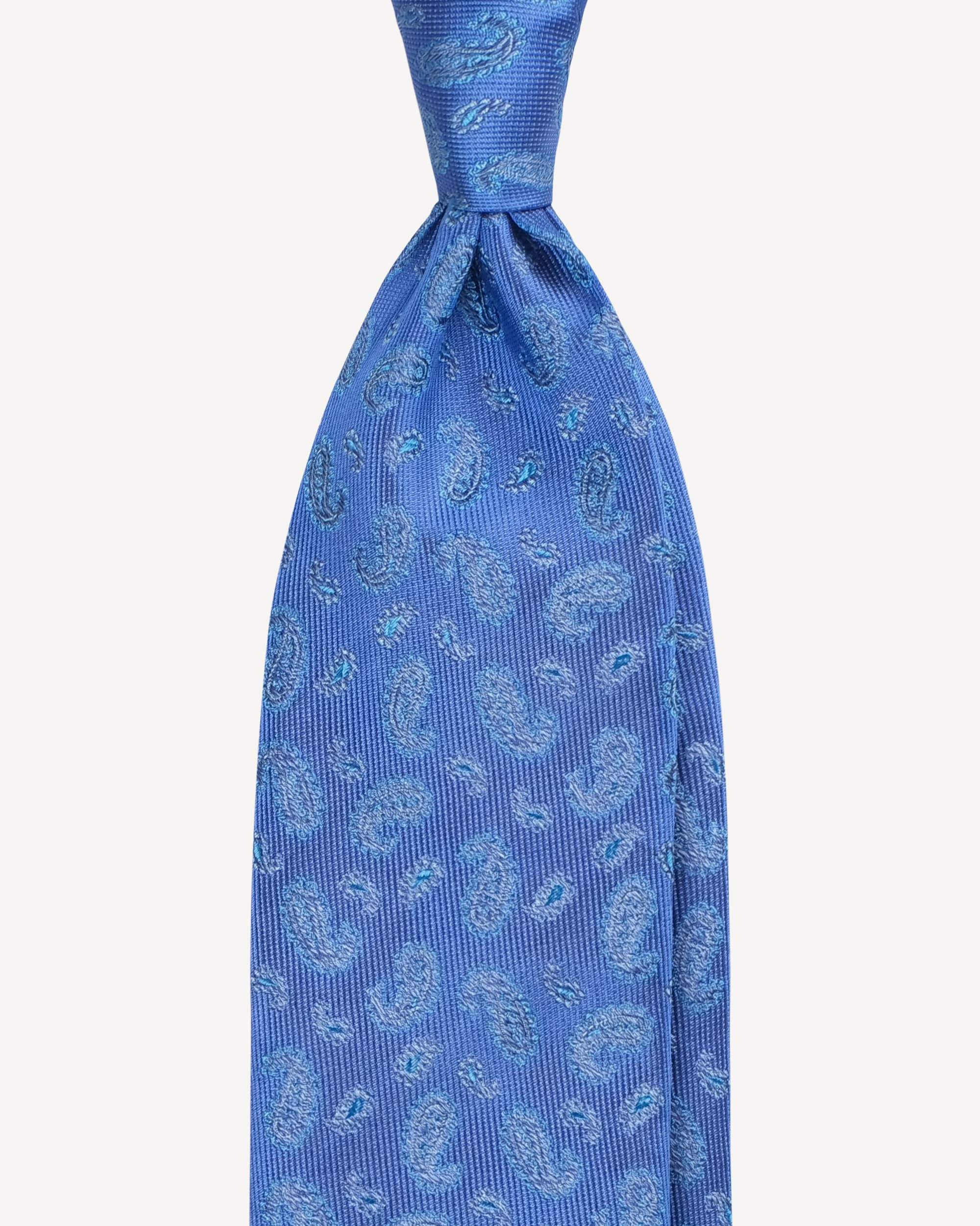 Paisley Handrolled Woven Silk Jacquard Tie – Sky