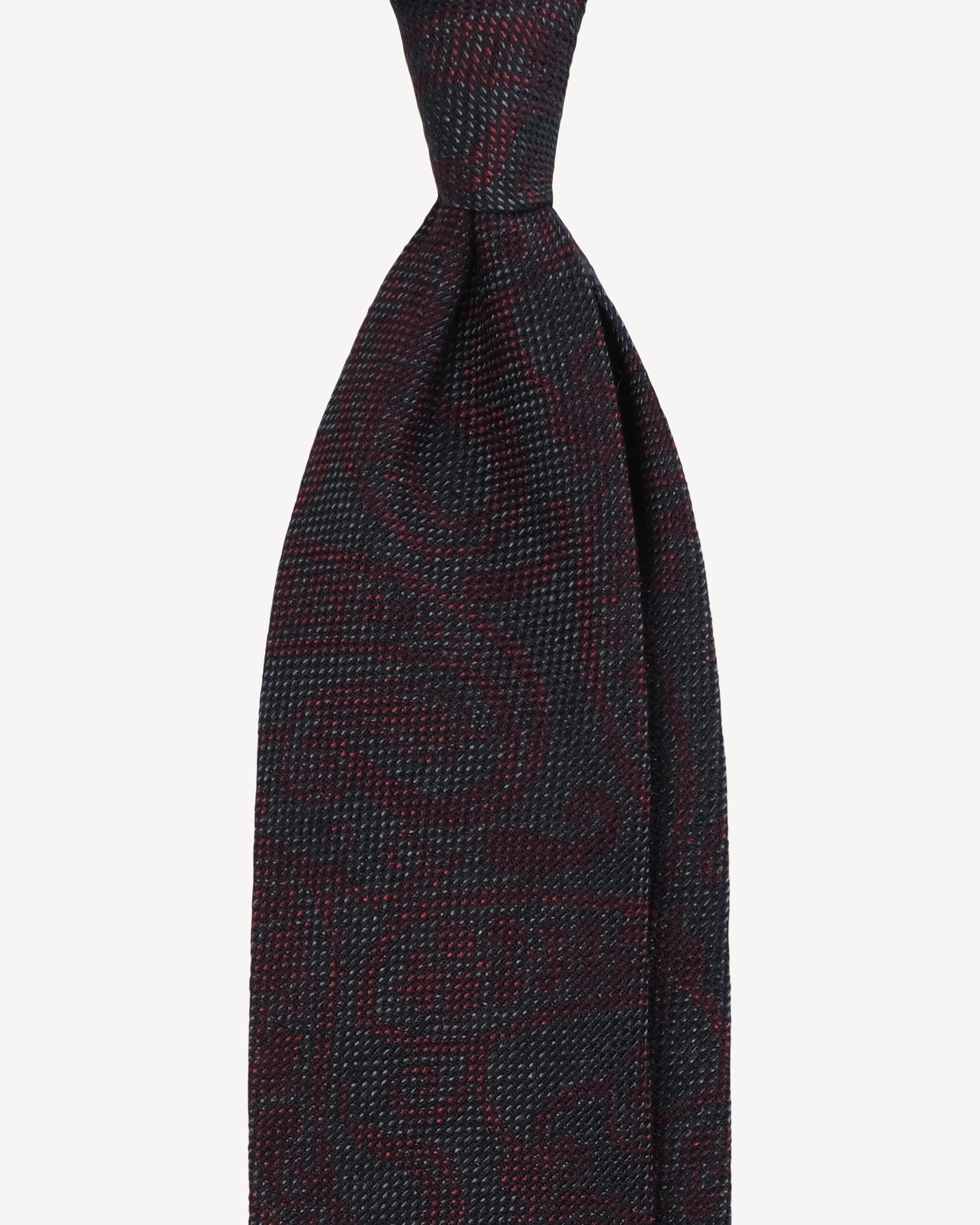Contrast Paisley Handrolled Woven Silk Jacquard Tie – Navy/Wine