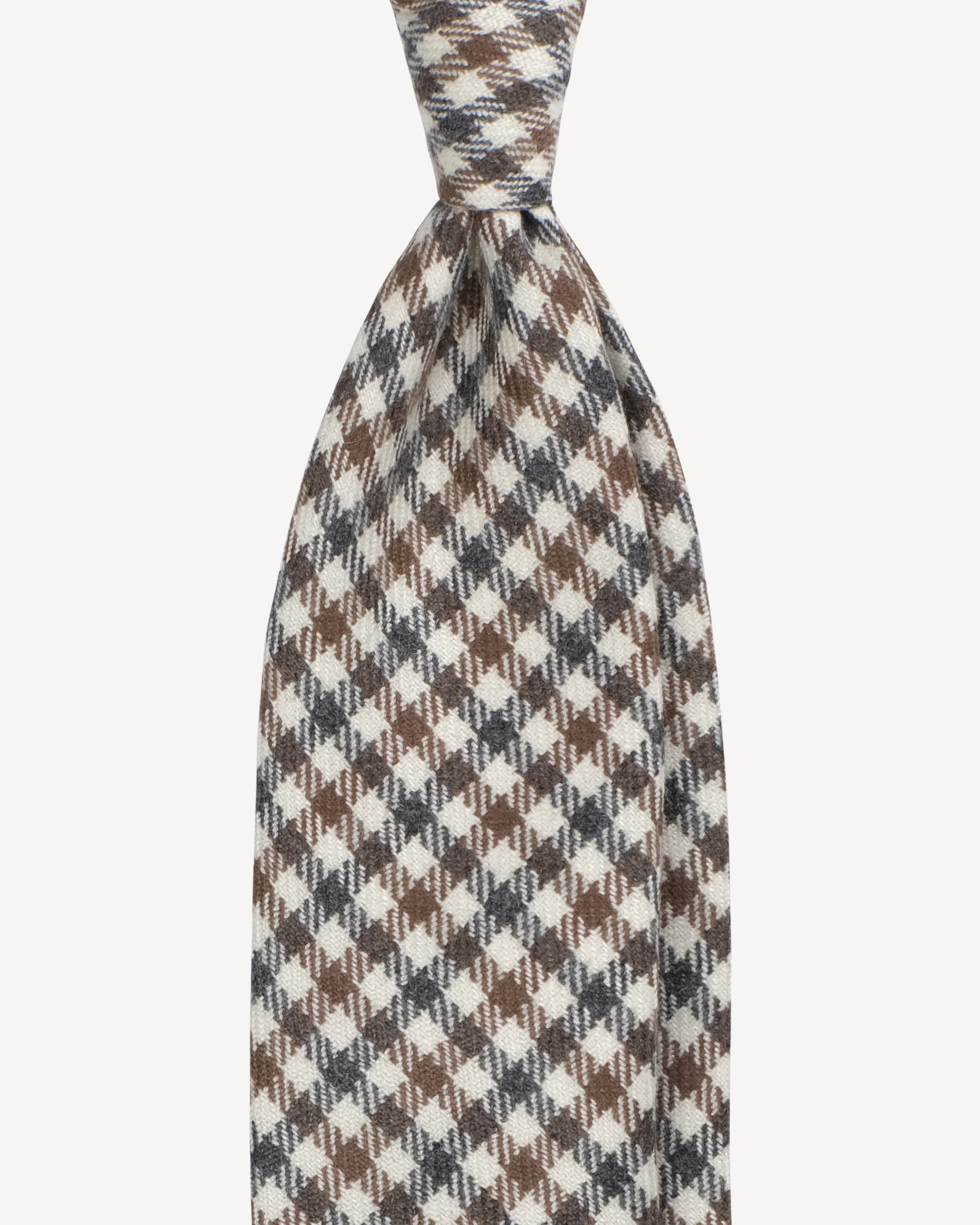 Check Pattern Handrolled 100% Cashmere Tie – Beige Mix