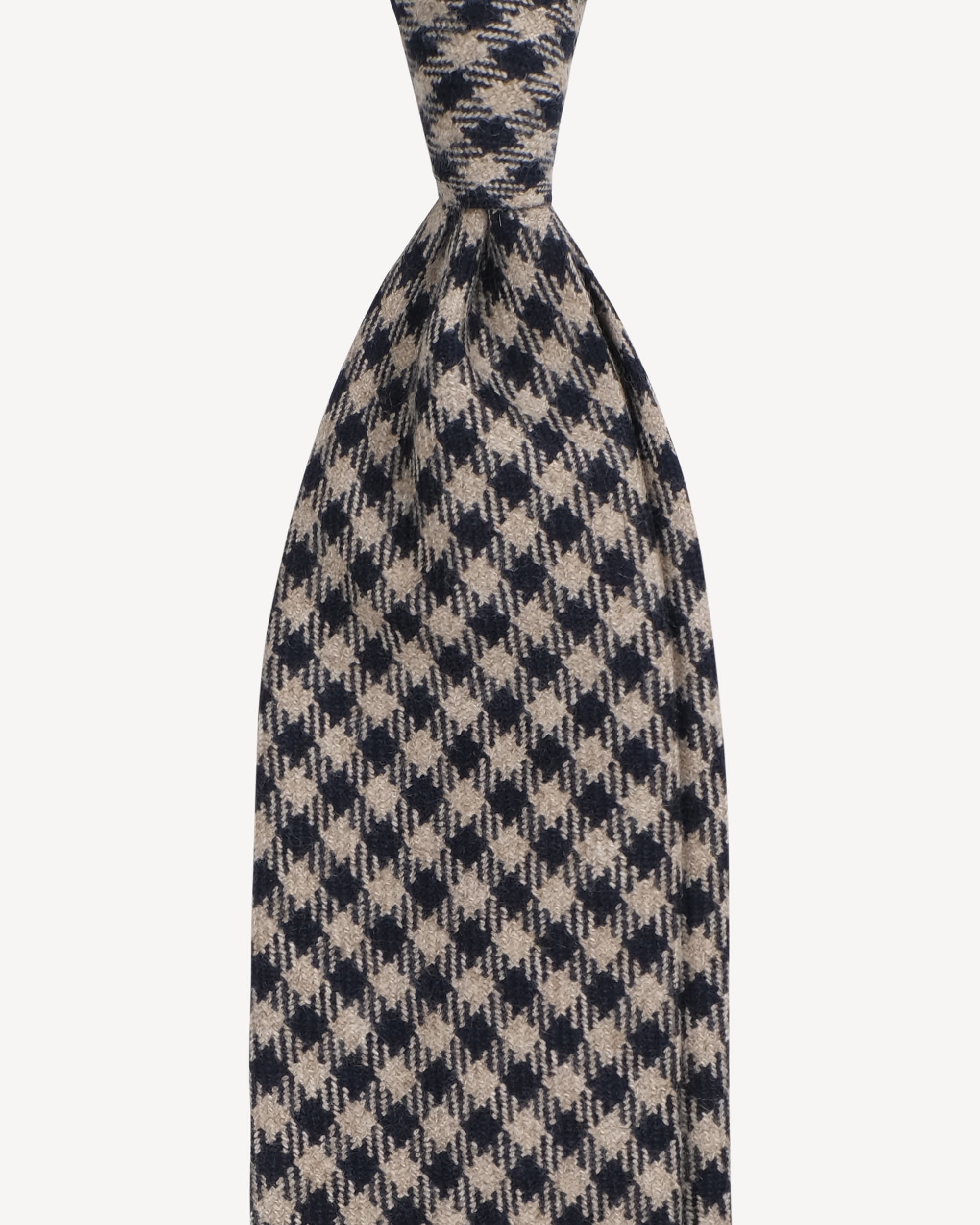 Check Pattern Handrolled Cashmere Tie – Navy/Beige