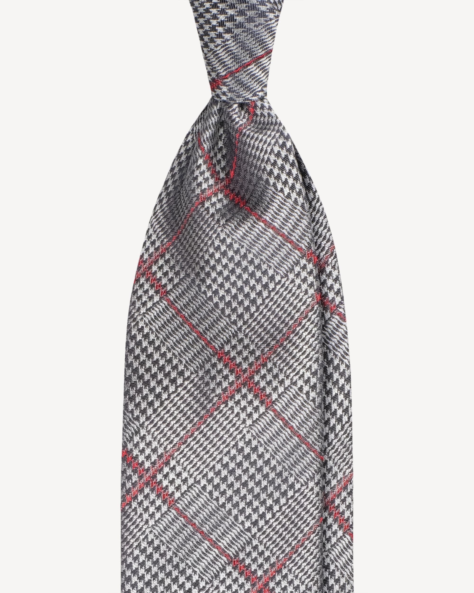 Prince of Wales Handrolled Woven Silk Jacquard Tie – Midnight/Rosso