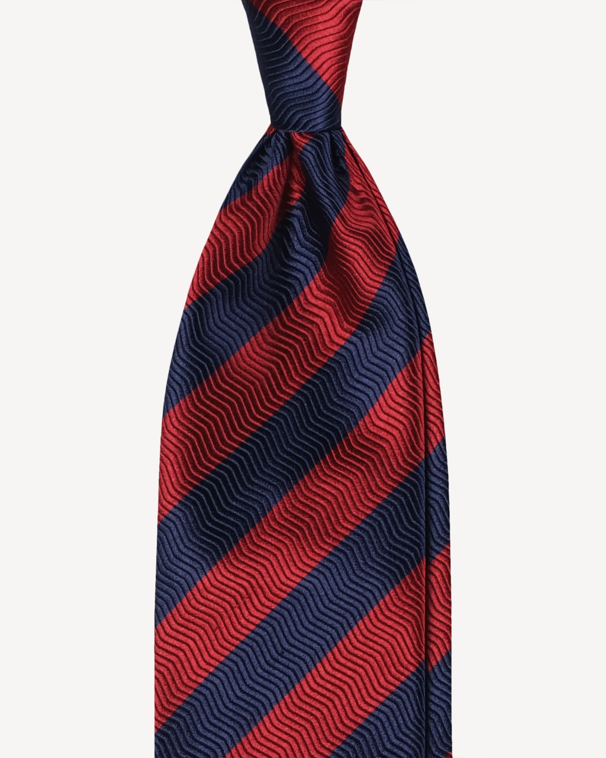 Stripe Handrolled Woven Silk Jacquard Tie – Navy/Rosso