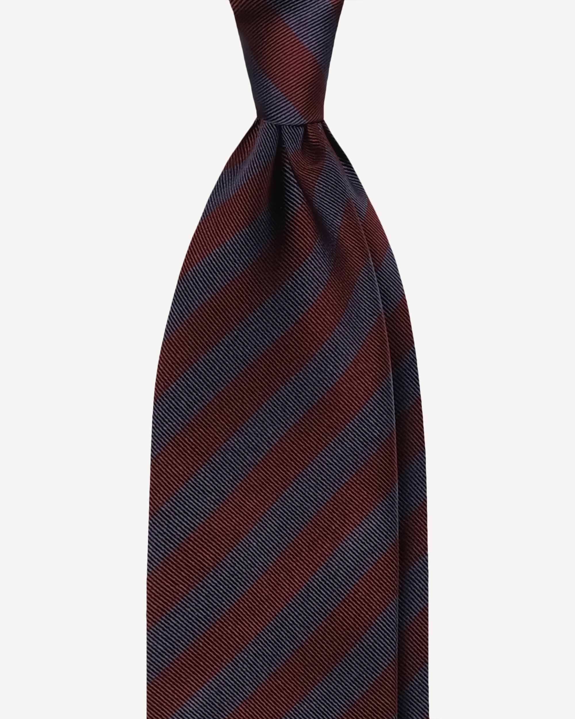 Stripe Handrolled Woven Silk Jacquard Tie – Denim/Wine