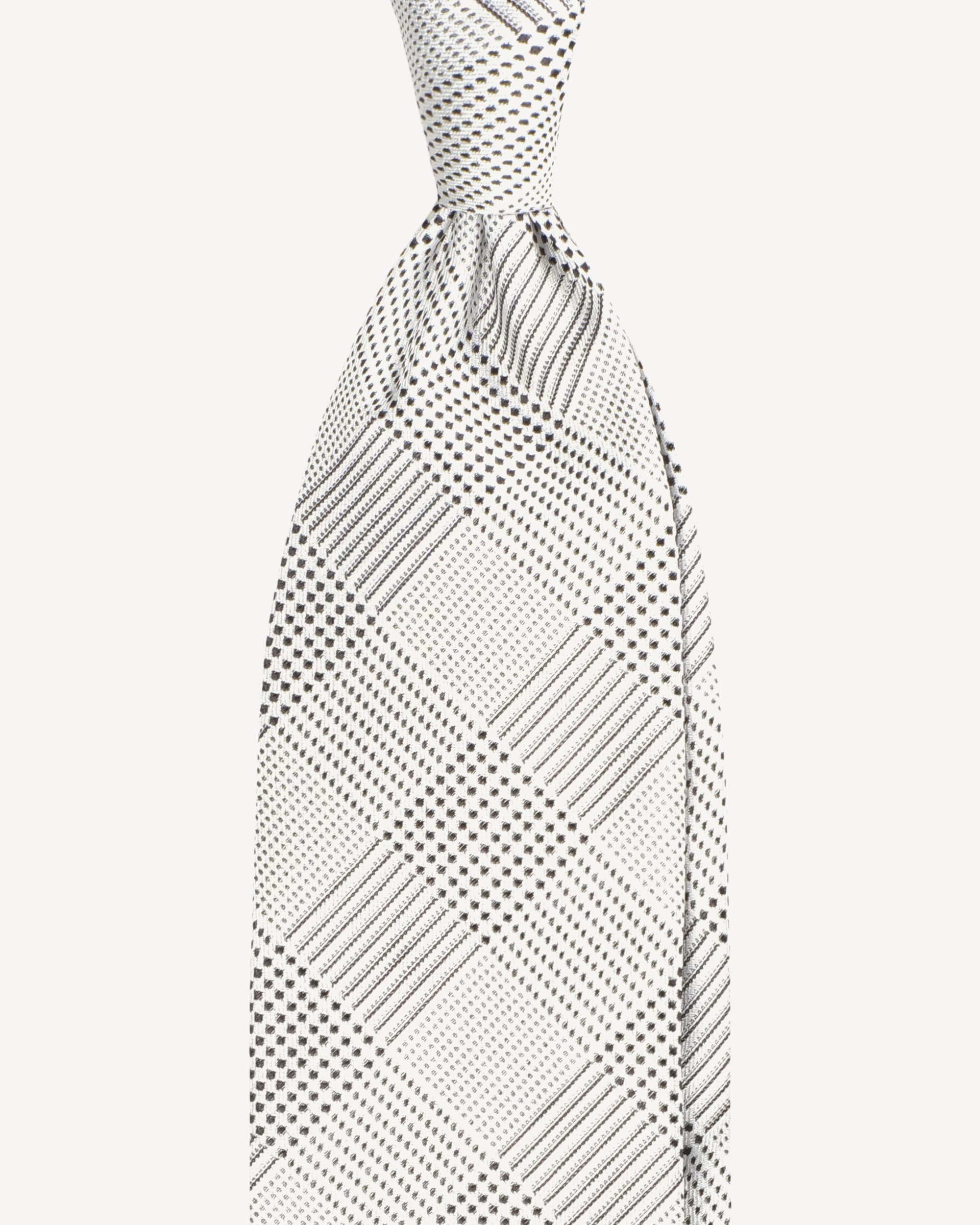 Prince of Wales Handrolled Woven Silk Jacquard Tie – Bianco