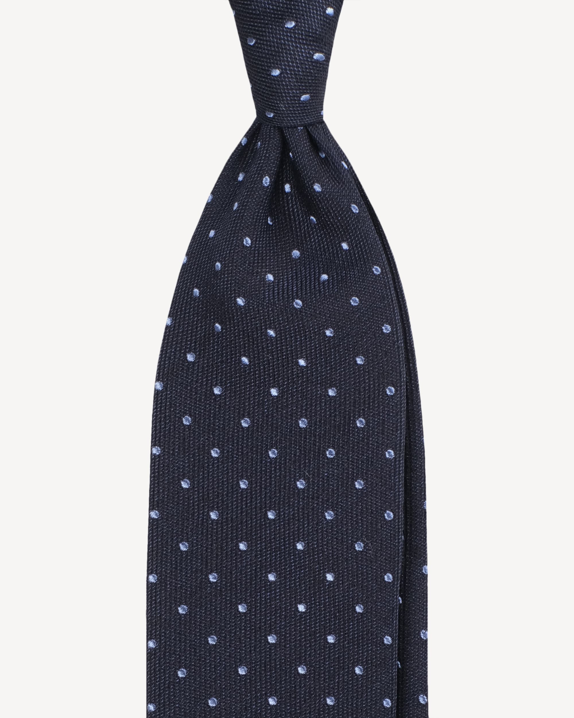 Polka Dot Handrolled Woven Silk Tie – Navy/Blue