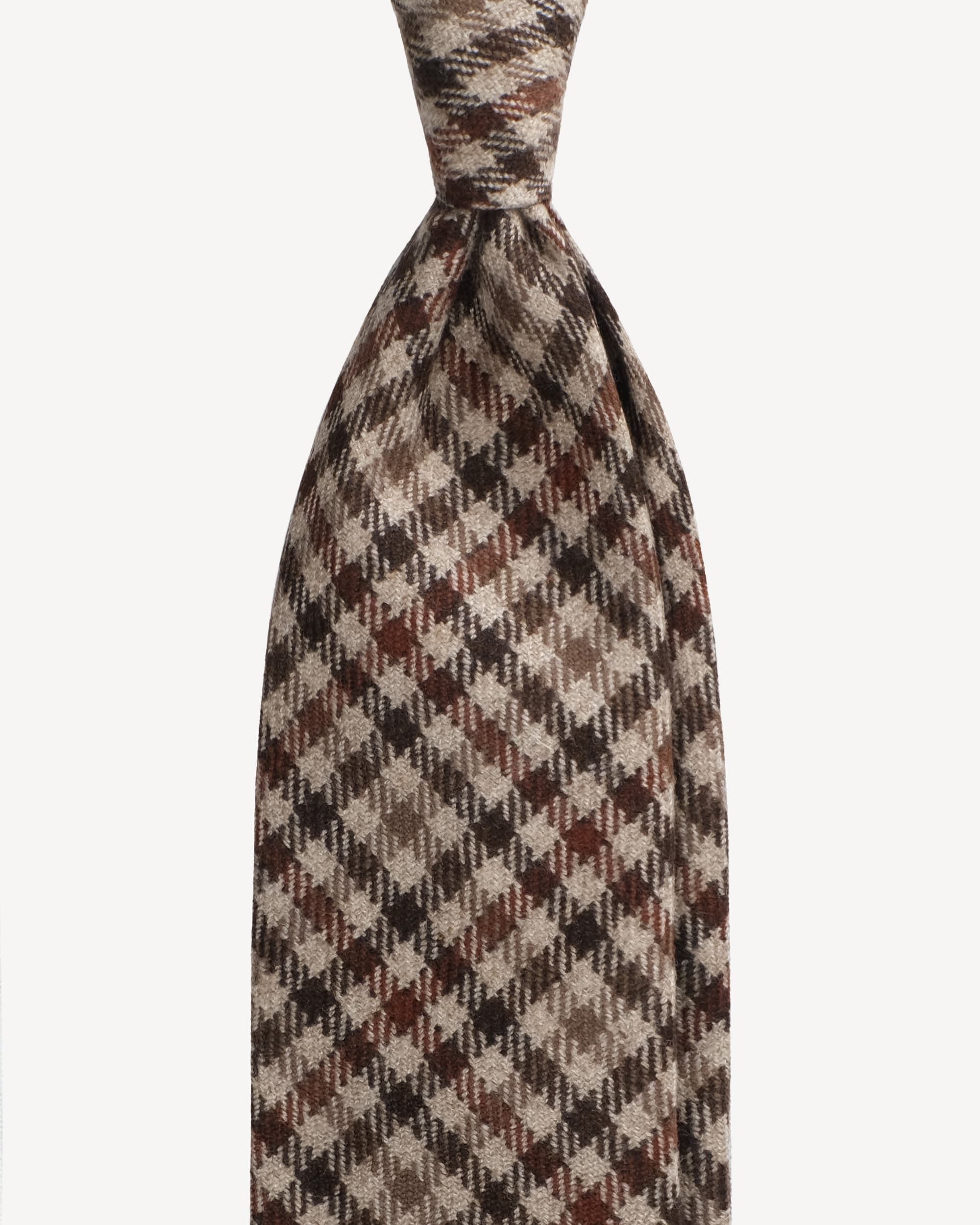 Check Pattern Handrolled 100% Cashmere Tie – Brown/Beige Mix