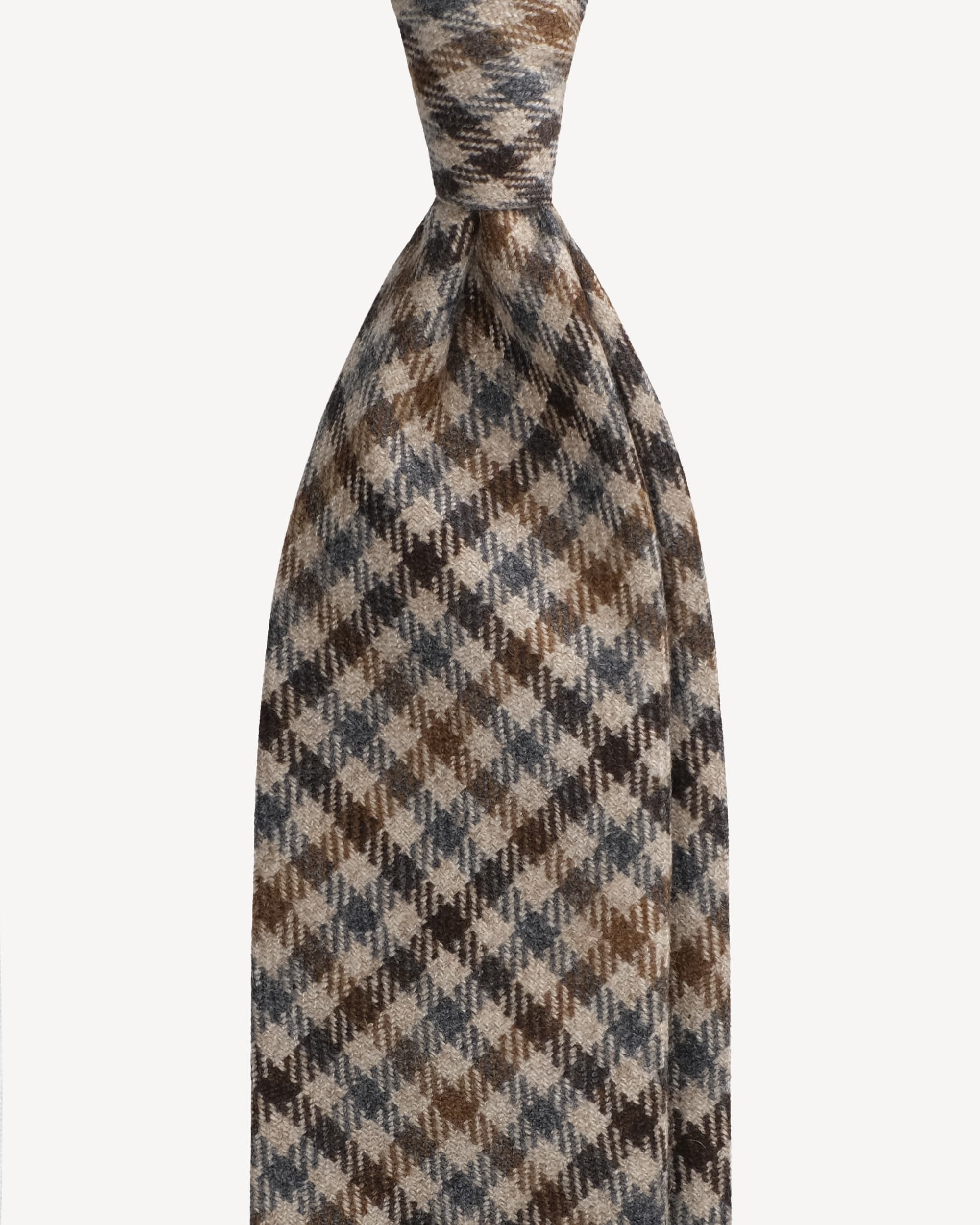 Check Pattern Handrolled 100% Cashmere Tie – Brown/Beige Mix