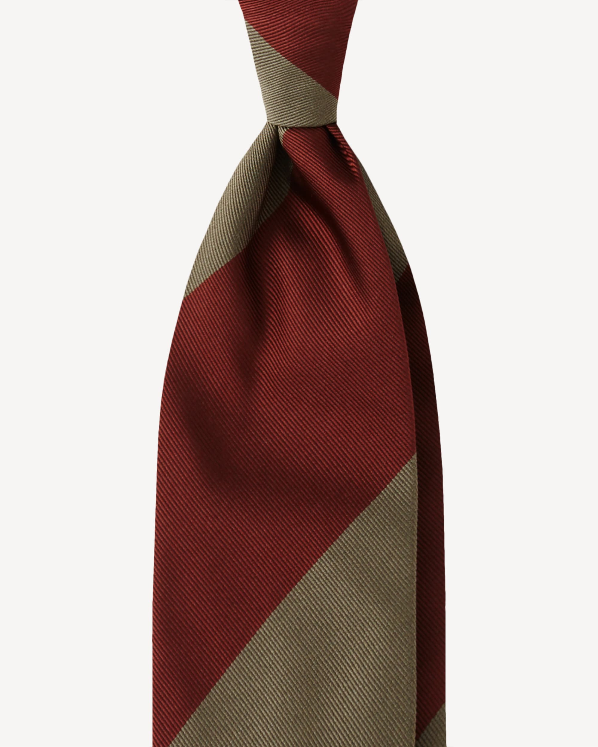 Block Stripe Handrolled Woven Silk Jacquard Tie – Olive/Wine