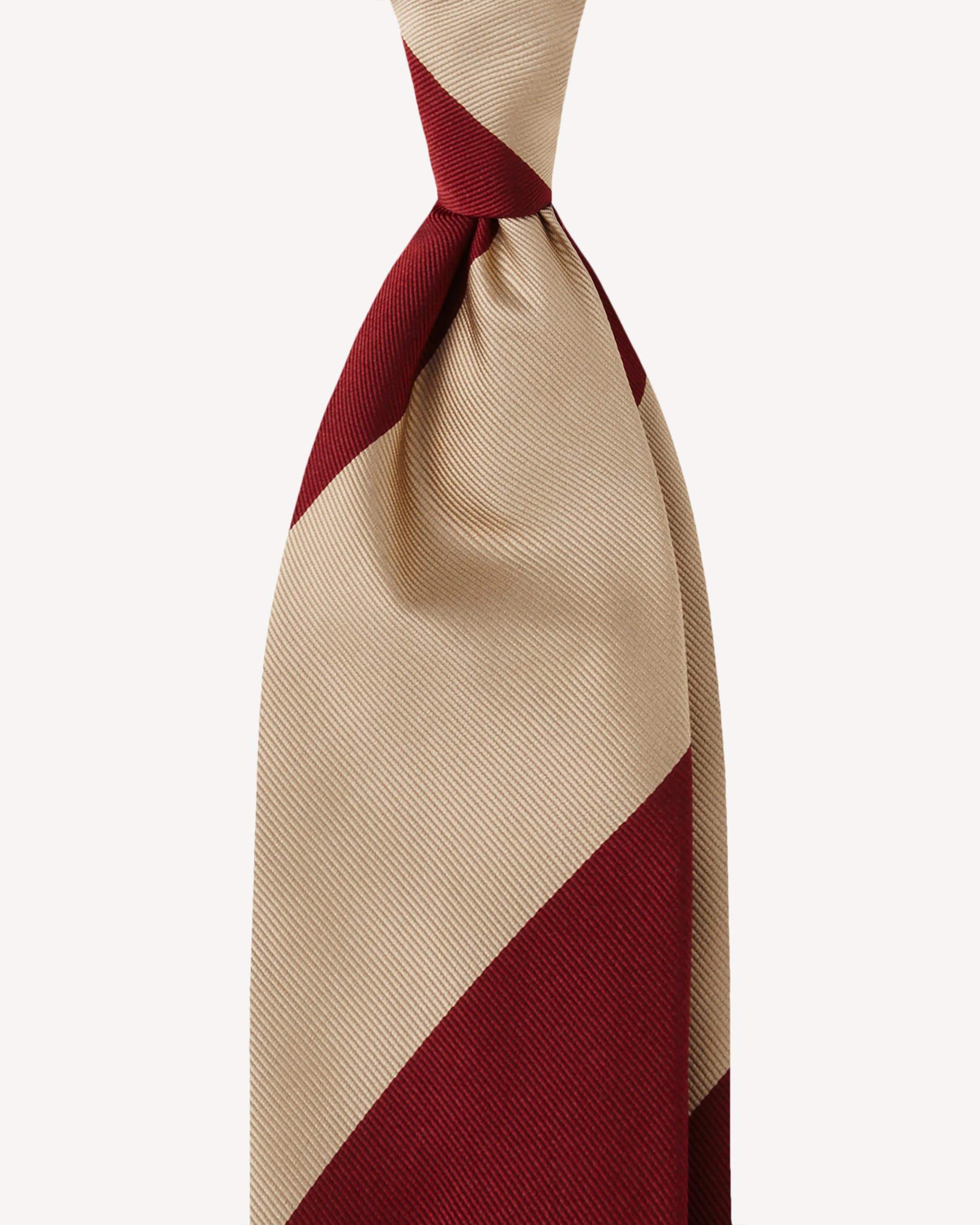 Block Stripe Handrolled Woven Silk Jacquard Tie – Sabbia/Rosso