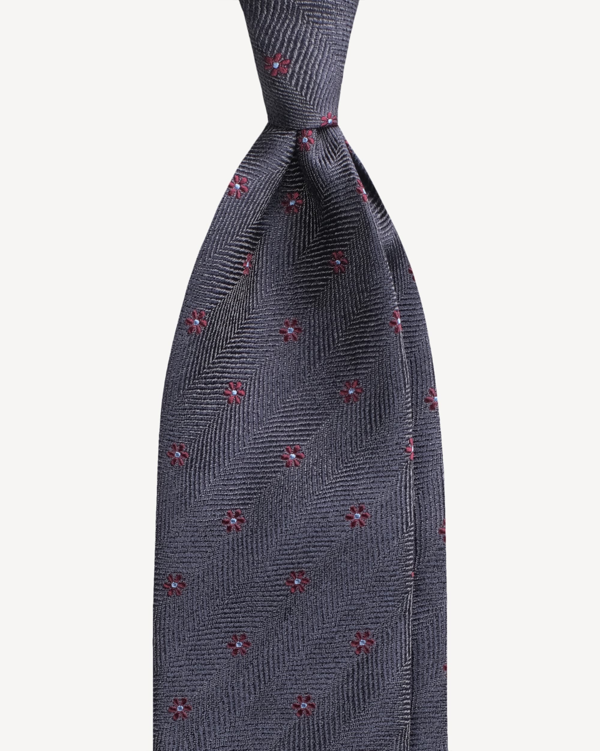 Floral Pattern Handrolled Woven Silk Jacquard Tie – Denim Mix