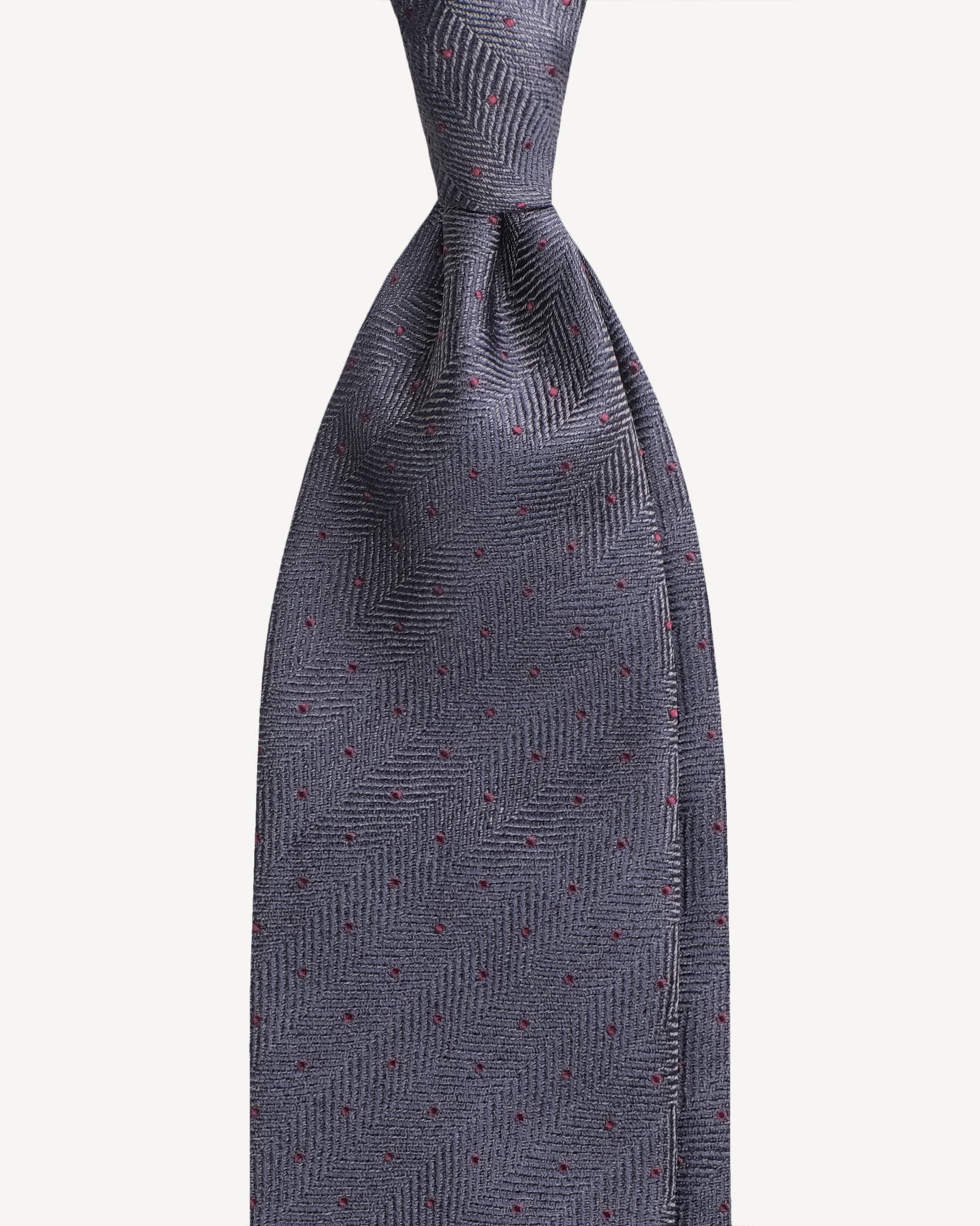 Herringbone Dot Untipped Woven Silk Jacquard Tie – Denim/Wine