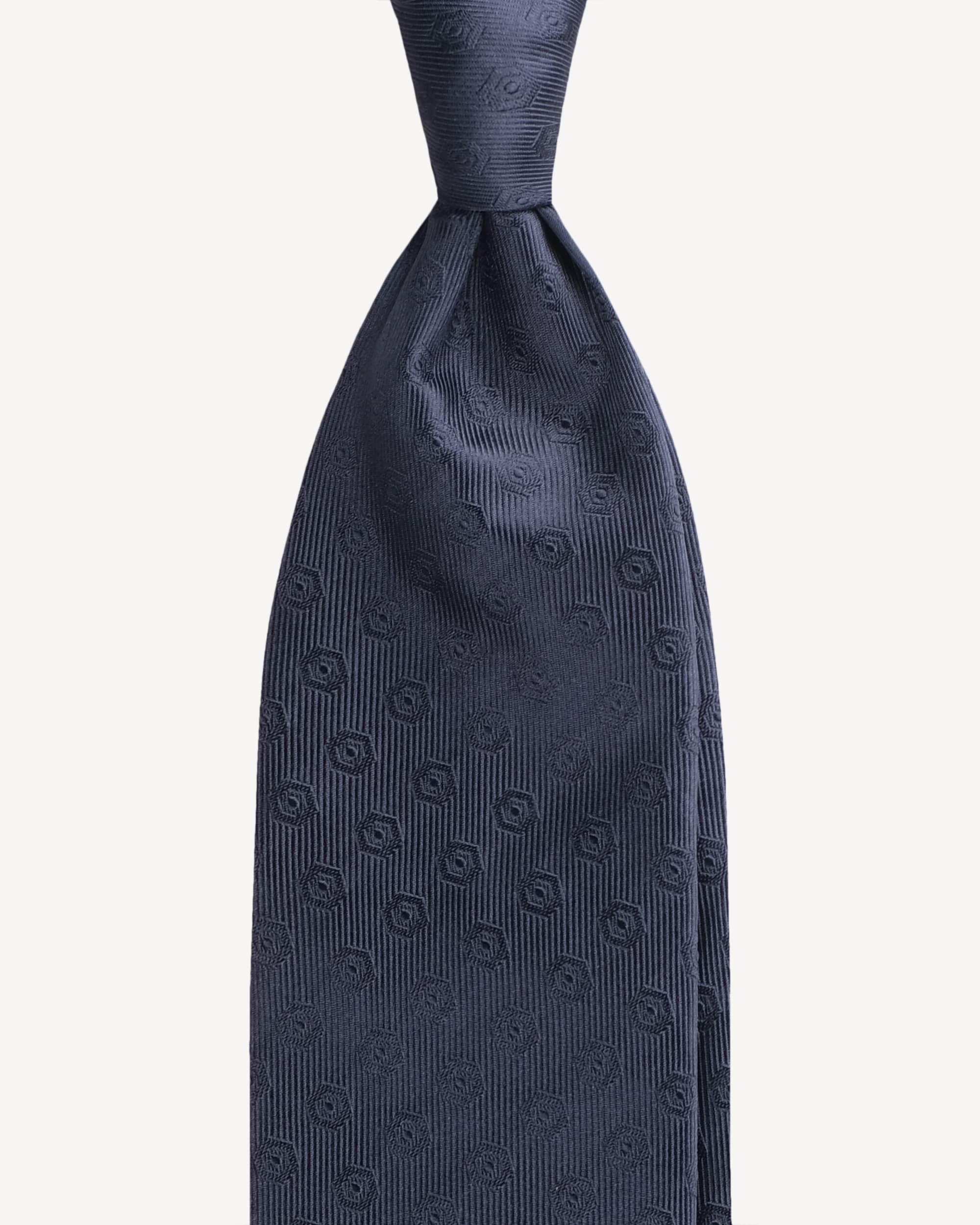 Tone Diamond Handrolled Woven Silk Jacquard Tie – Navy