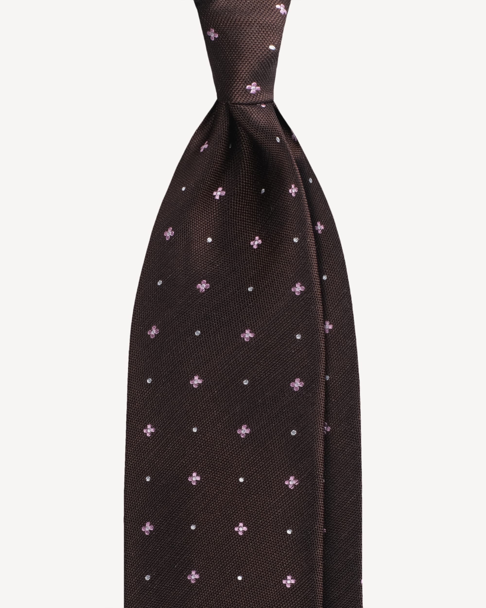 Floral Pattern Handrolled Woven Silk Jacquard Tie – Brown Mix
