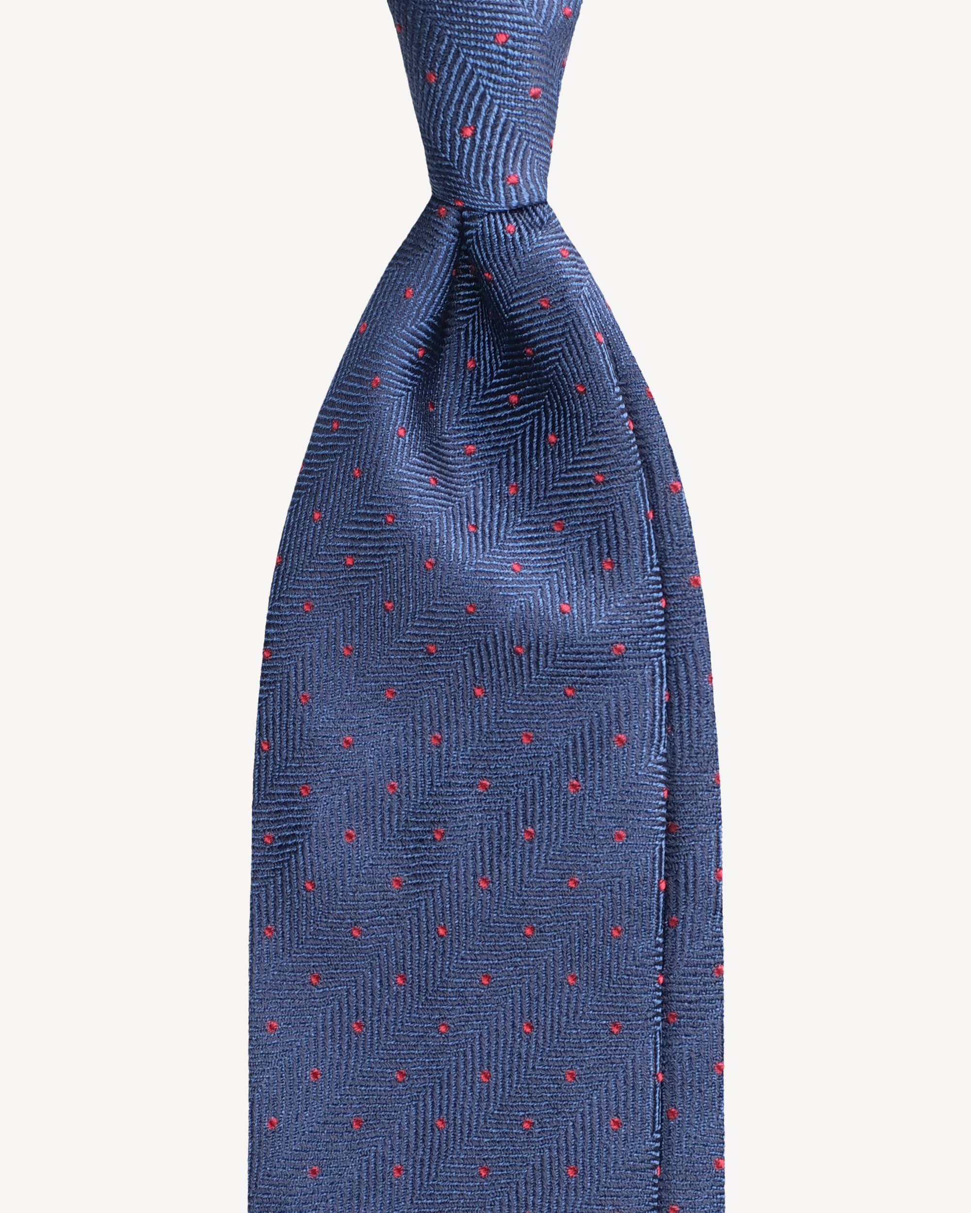 Herringbone Dot Untipped Woven Silk Jacquard Tie – Navy/Red
