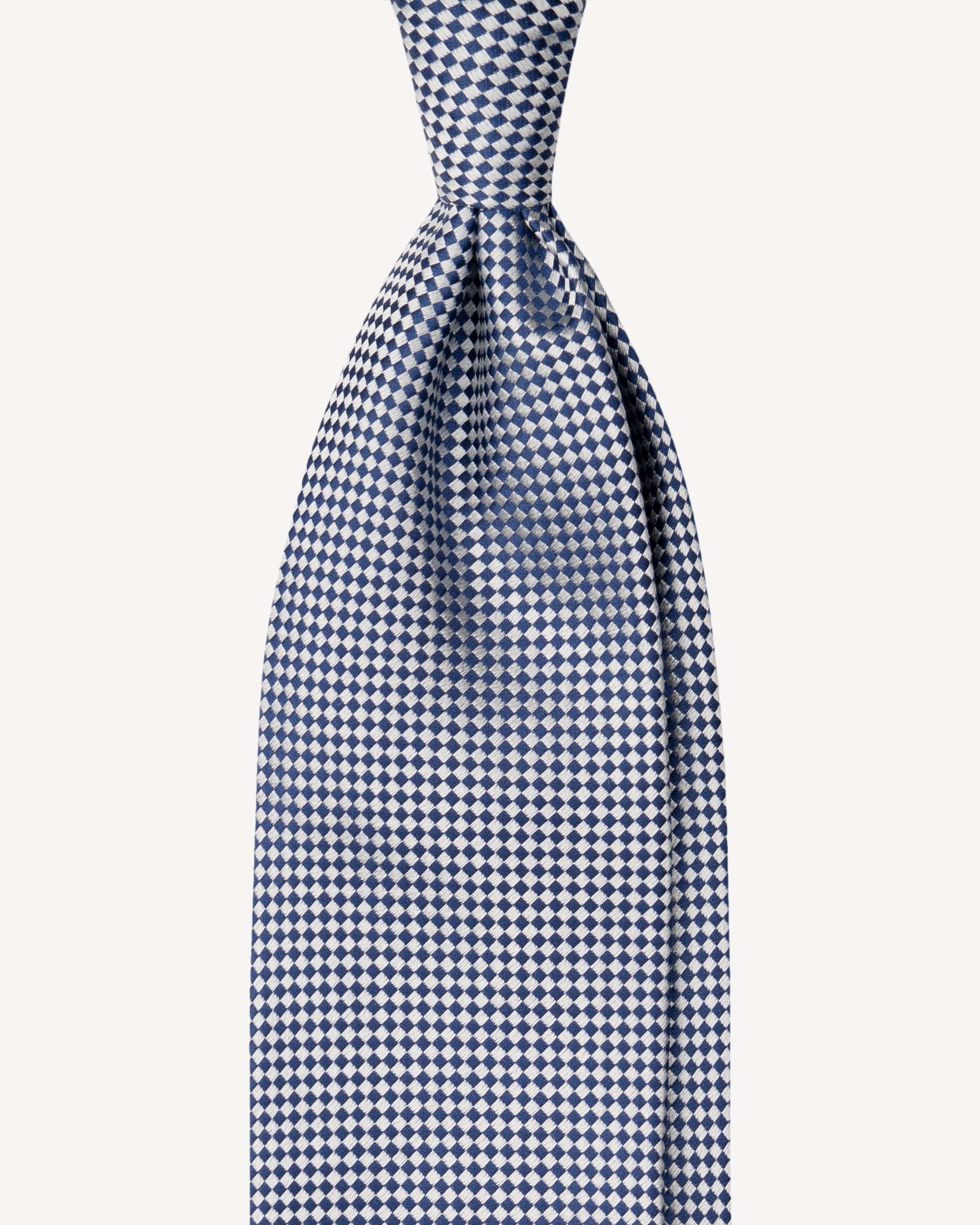 Micro Pattern Handrolled Woven Silk Tie – Navy/White