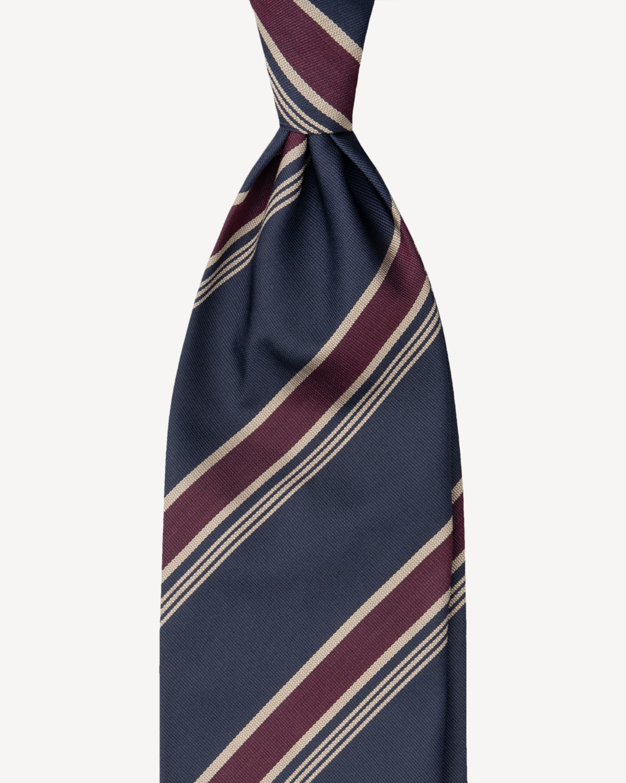 Mix Stripe Handrolled Woven Silk Jacquard Tie – Navy/Red Mix
