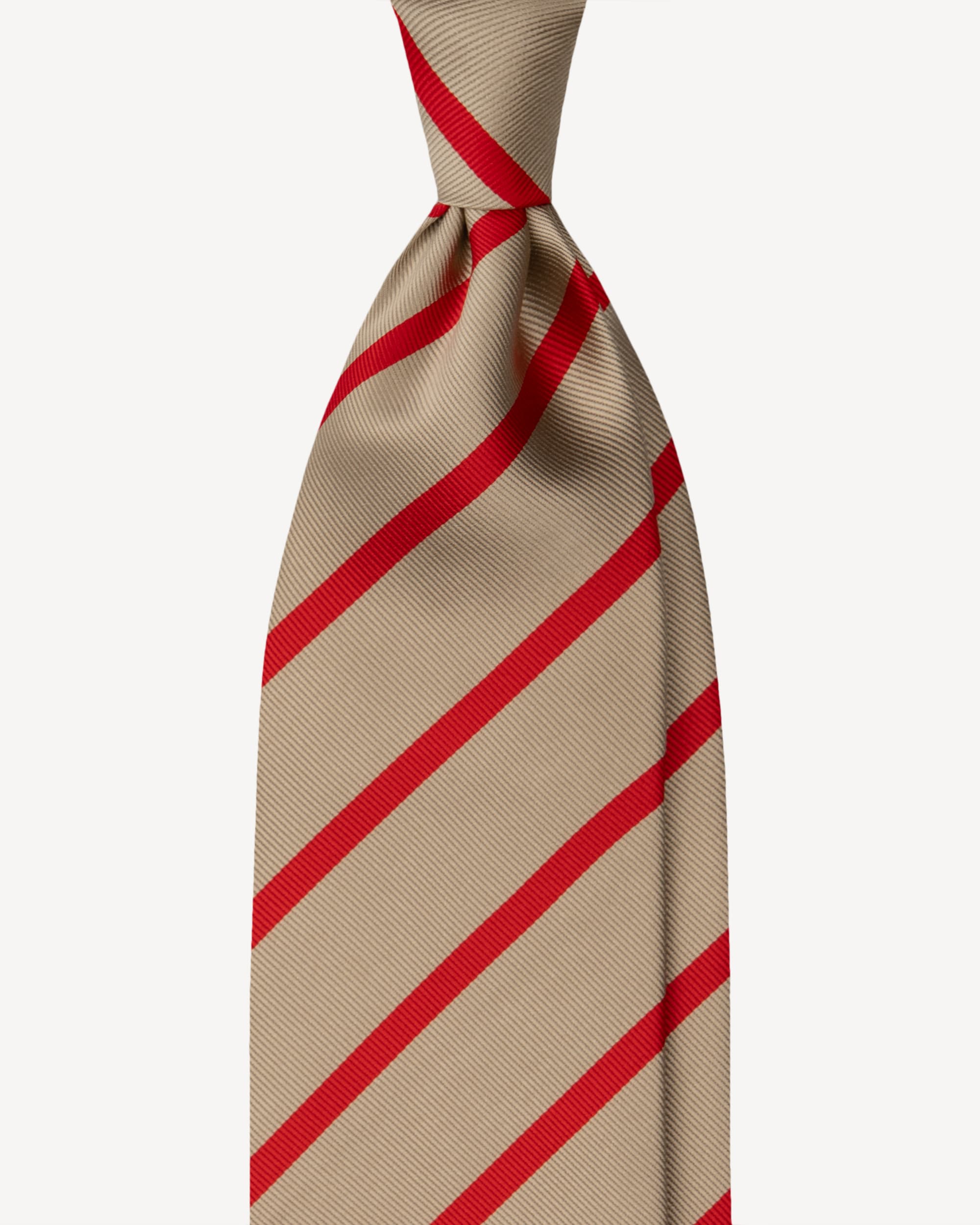 Mix Stripe Handrolled Woven Silk Jacquard Tie – Sand/Red