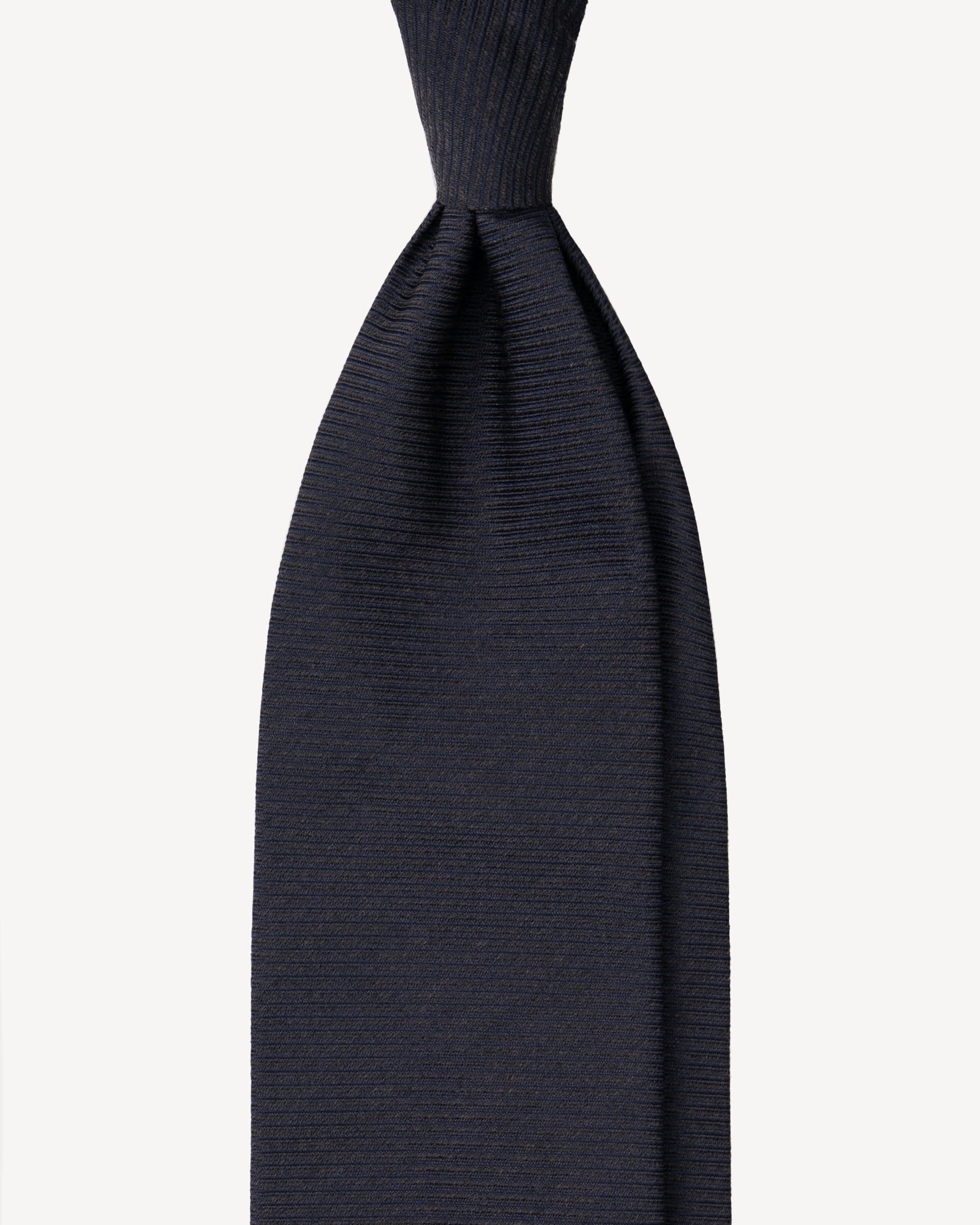 Solid Artisan woven handrolled silk tie – Navy/Brown