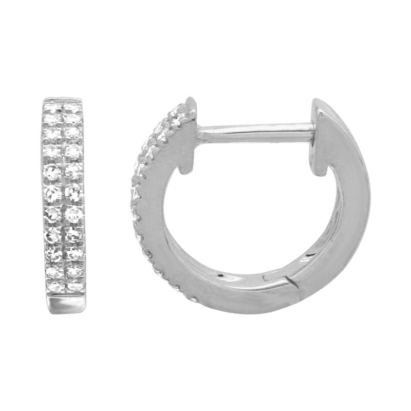 14 Karat Gold & Diamond 10mm, 2 Row Flat Pave Huggies