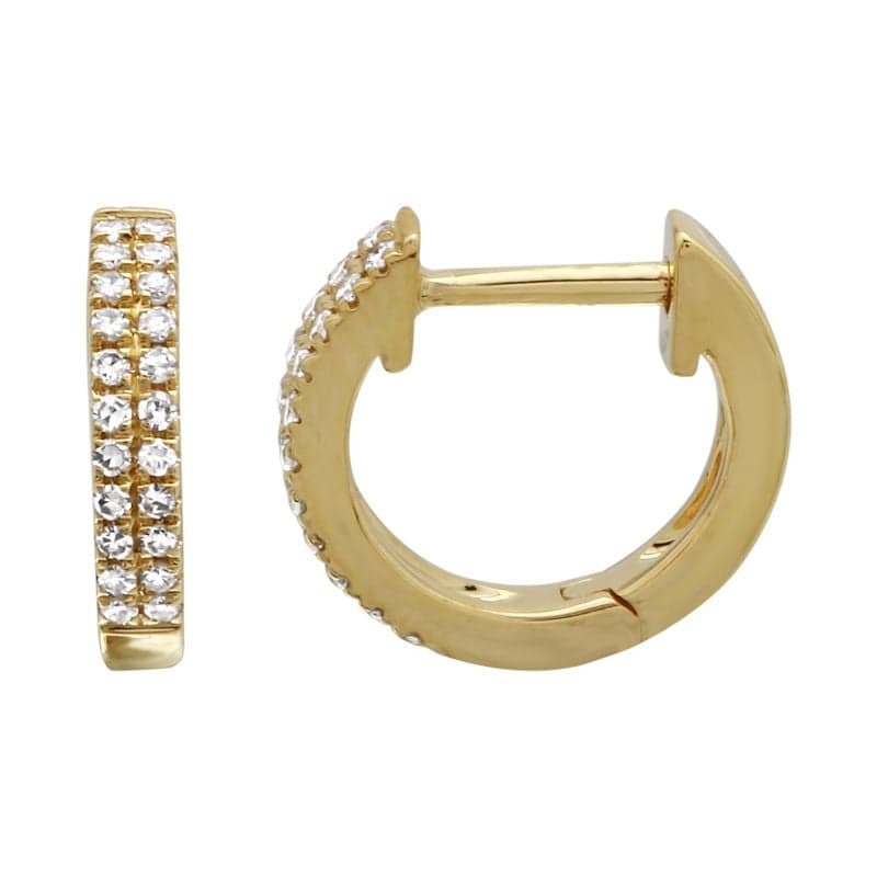 14 Karat Gold & Diamond 10mm, 2 Row Flat Pave Huggies thumbnail 3