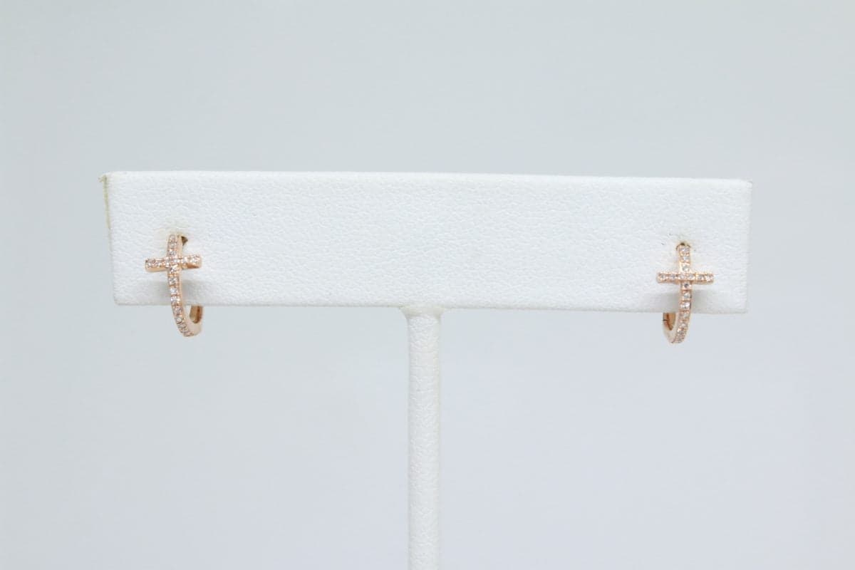 14 Karat Rose Gold Hoops Earrings Containing 36 Round Cut Diamonds Weighing 0.09 Carats thumbnail 4