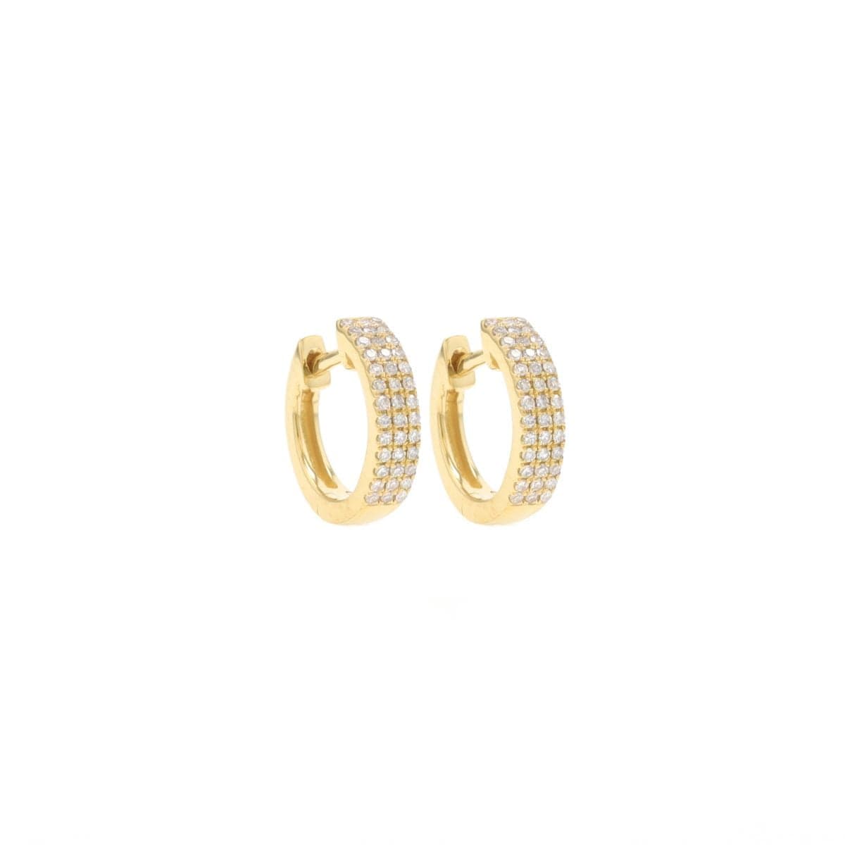 14 Karat Gold & Diamond, Flat 3 Row Pave Huggie Earrings