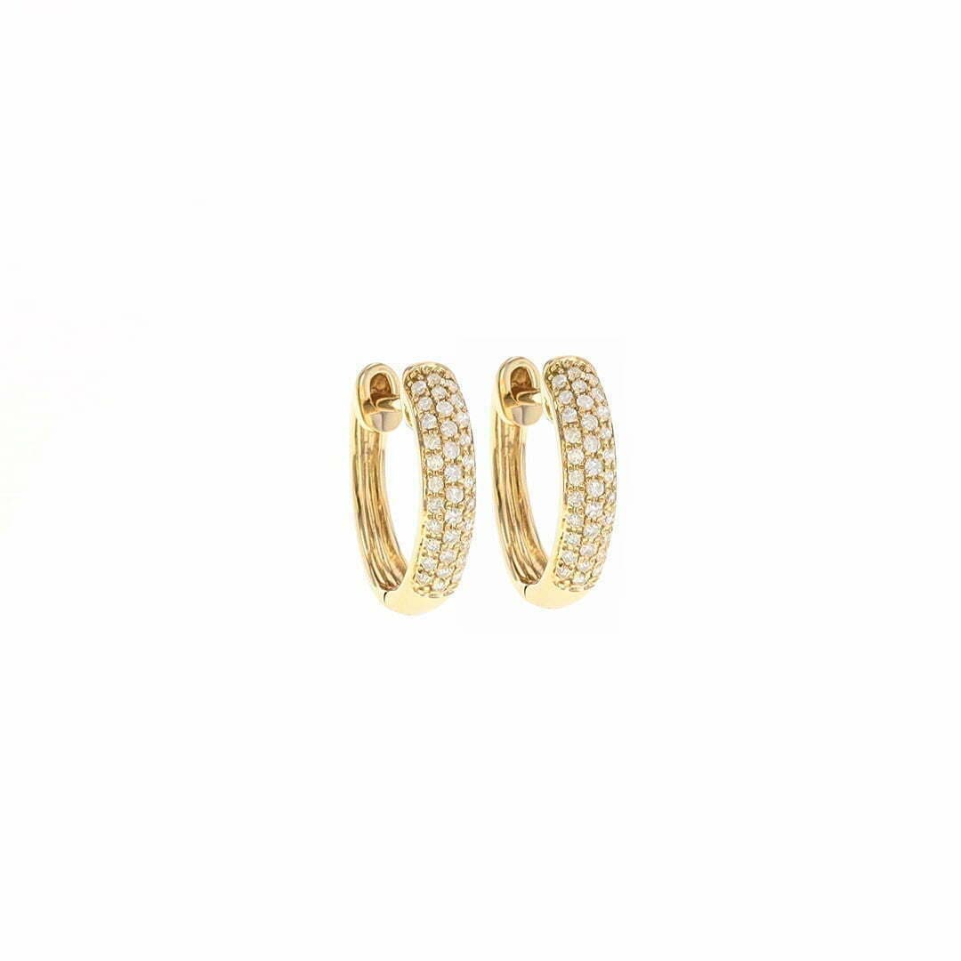 14 Karat Gold & Diamond 3 Row, 13mm Dome Pave Huggies