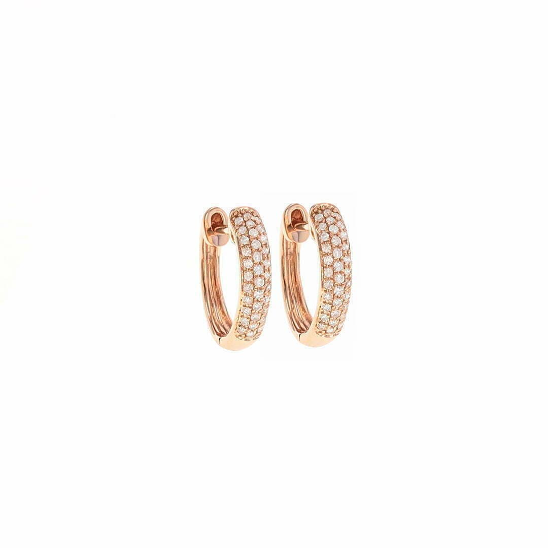 14 Karat Gold & Diamond 3 Row, 13mm Dome Pave Huggies thumbnail 3