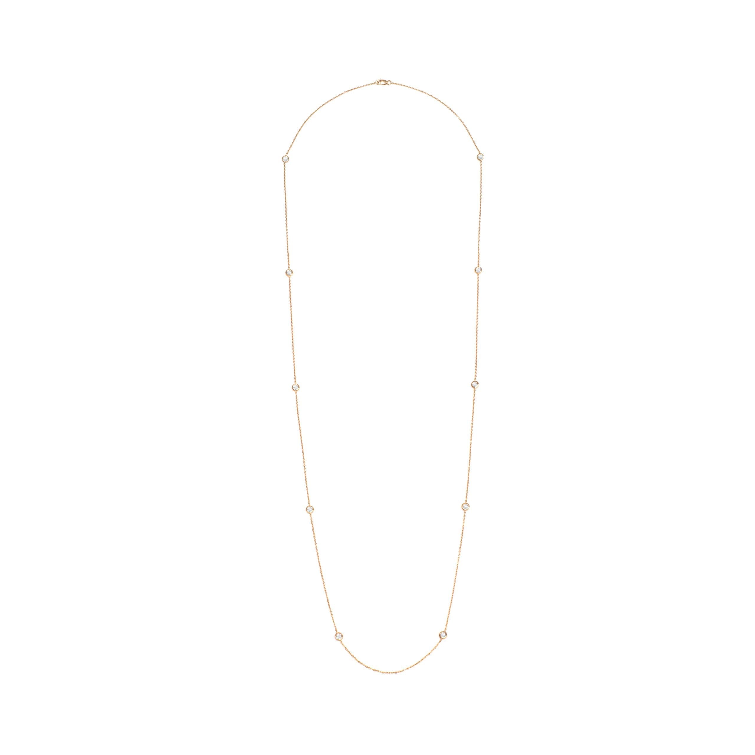 14 Karat Gold, 36″ Diamond By the Yard Necklace Containing 9 Bezel Set Round Cut Diamonds 1.00 Carats. thumbnail 4