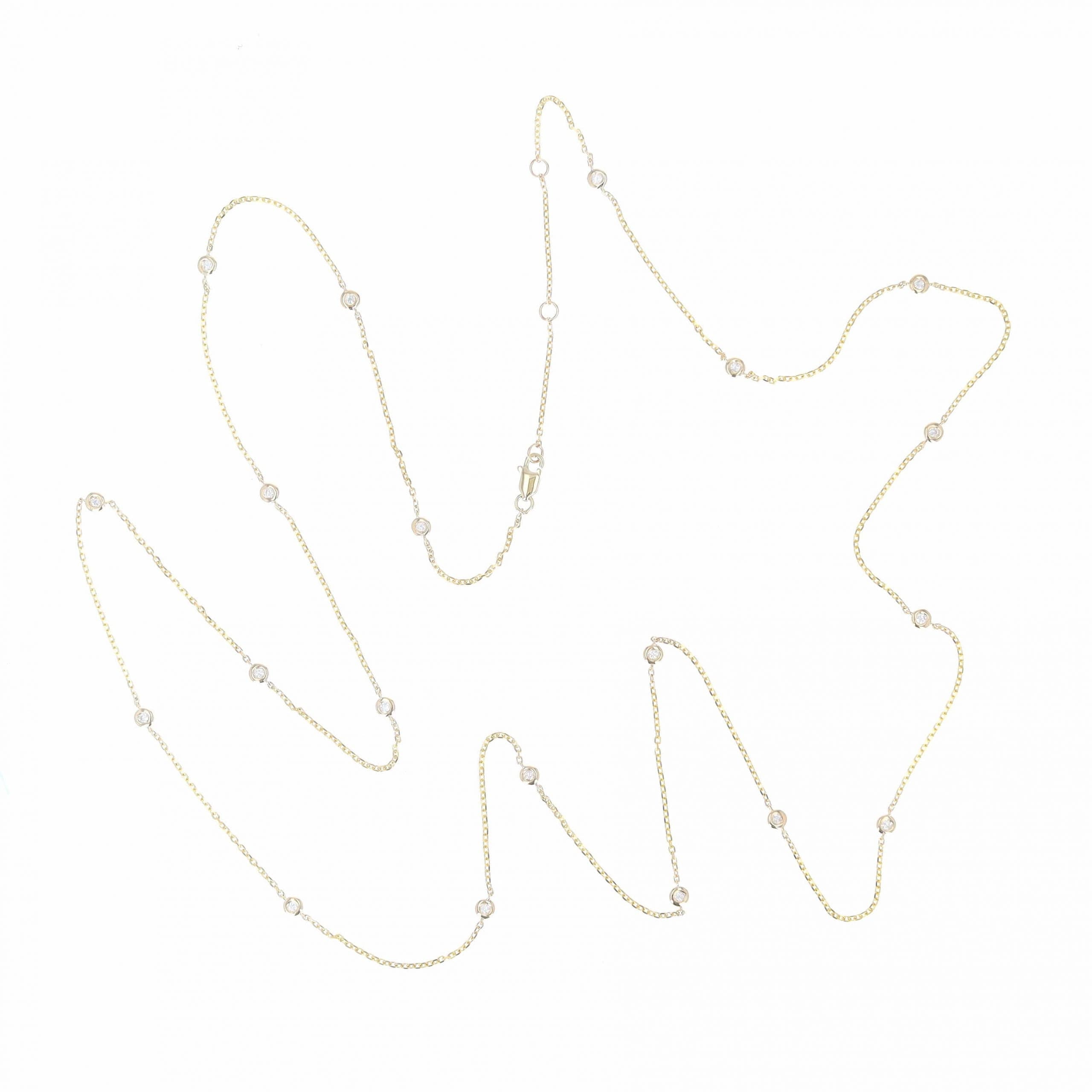 14 Karat Gold, 36″ Necklace Containing 20 Bezel Set Round Cut Diamonds Weighing 0.43 Carats thumbnail 4